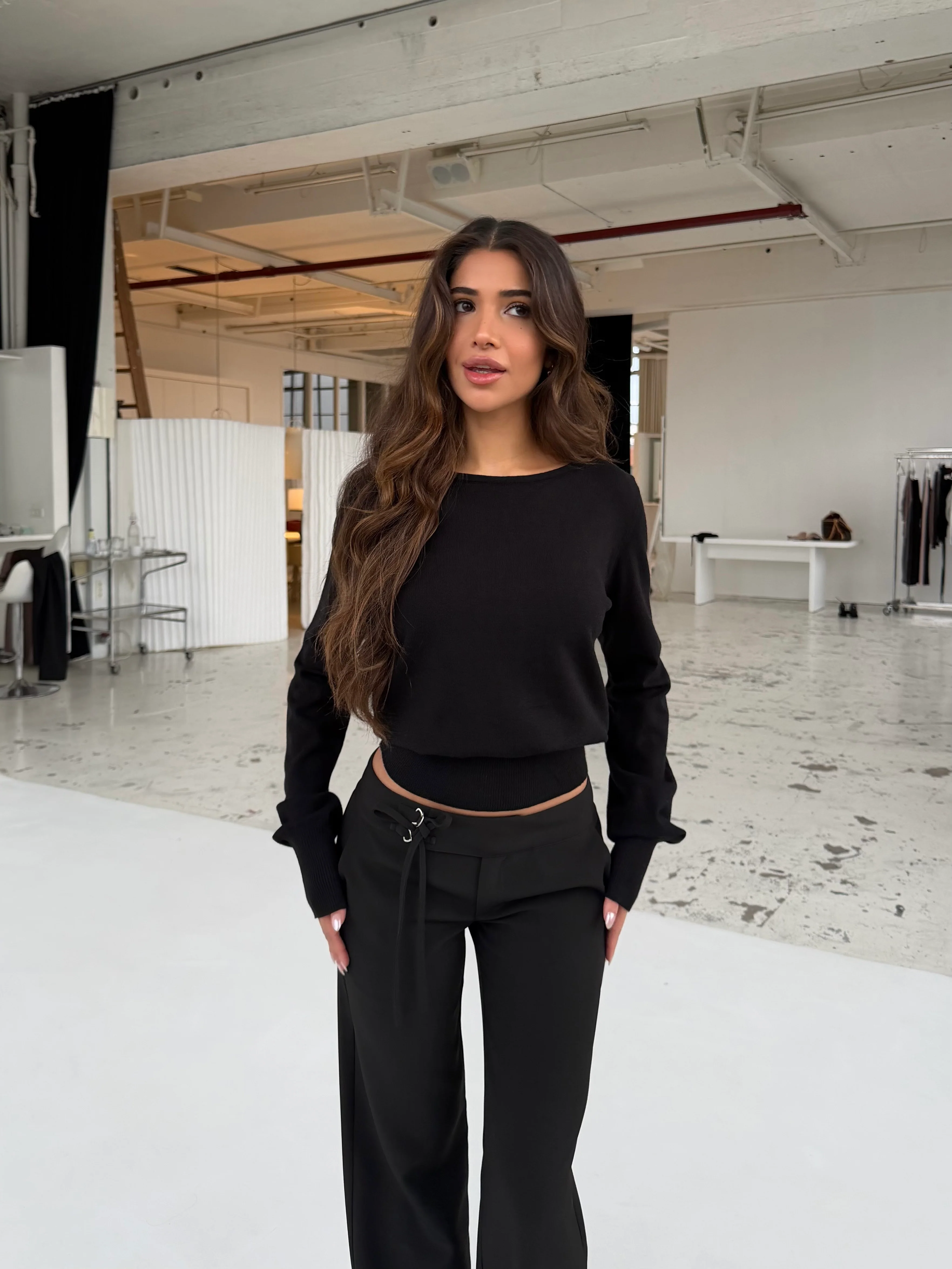 Open back knit top - Black - Image 2