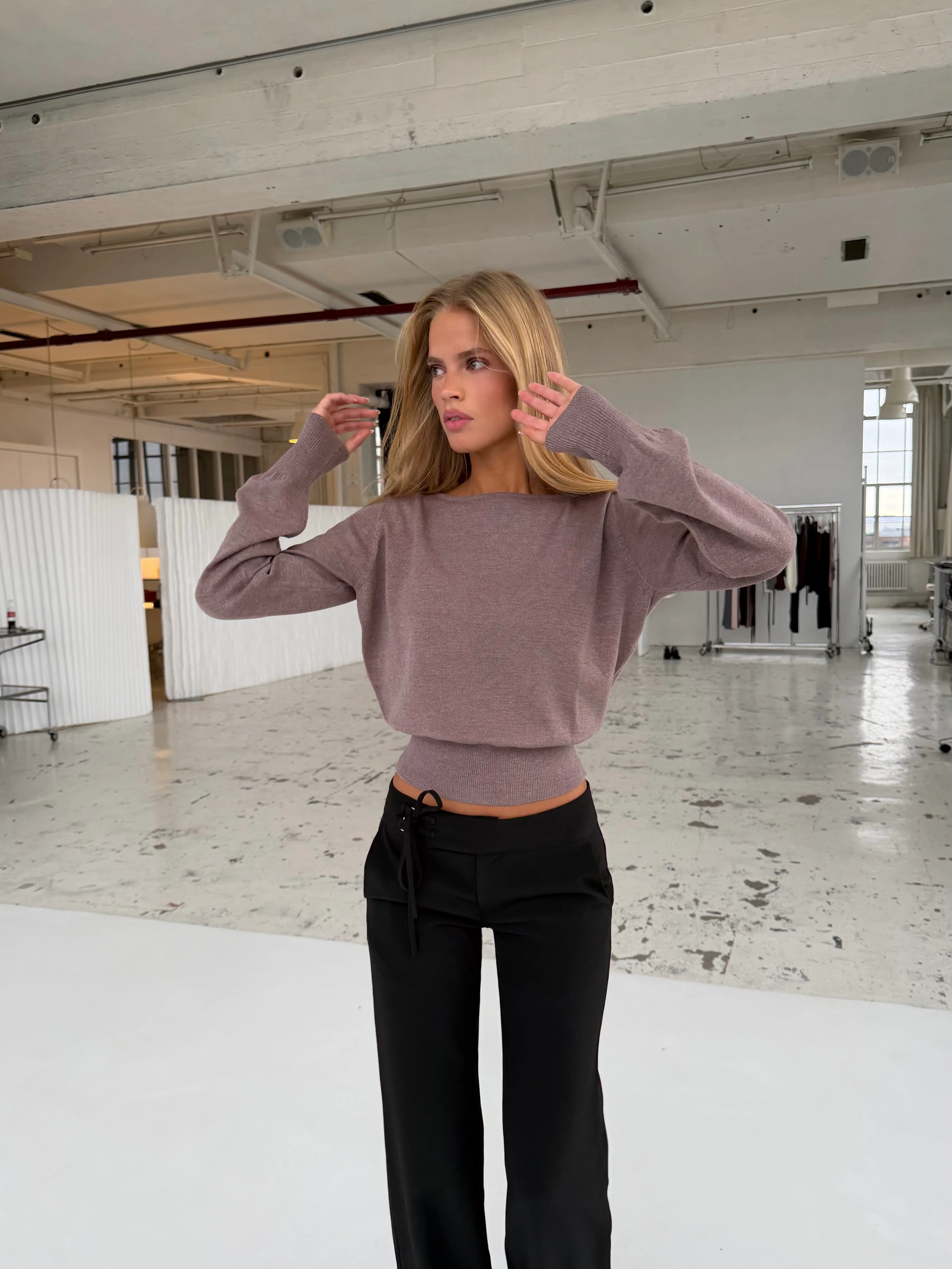 Open back knit top - Light brown - Image 2
