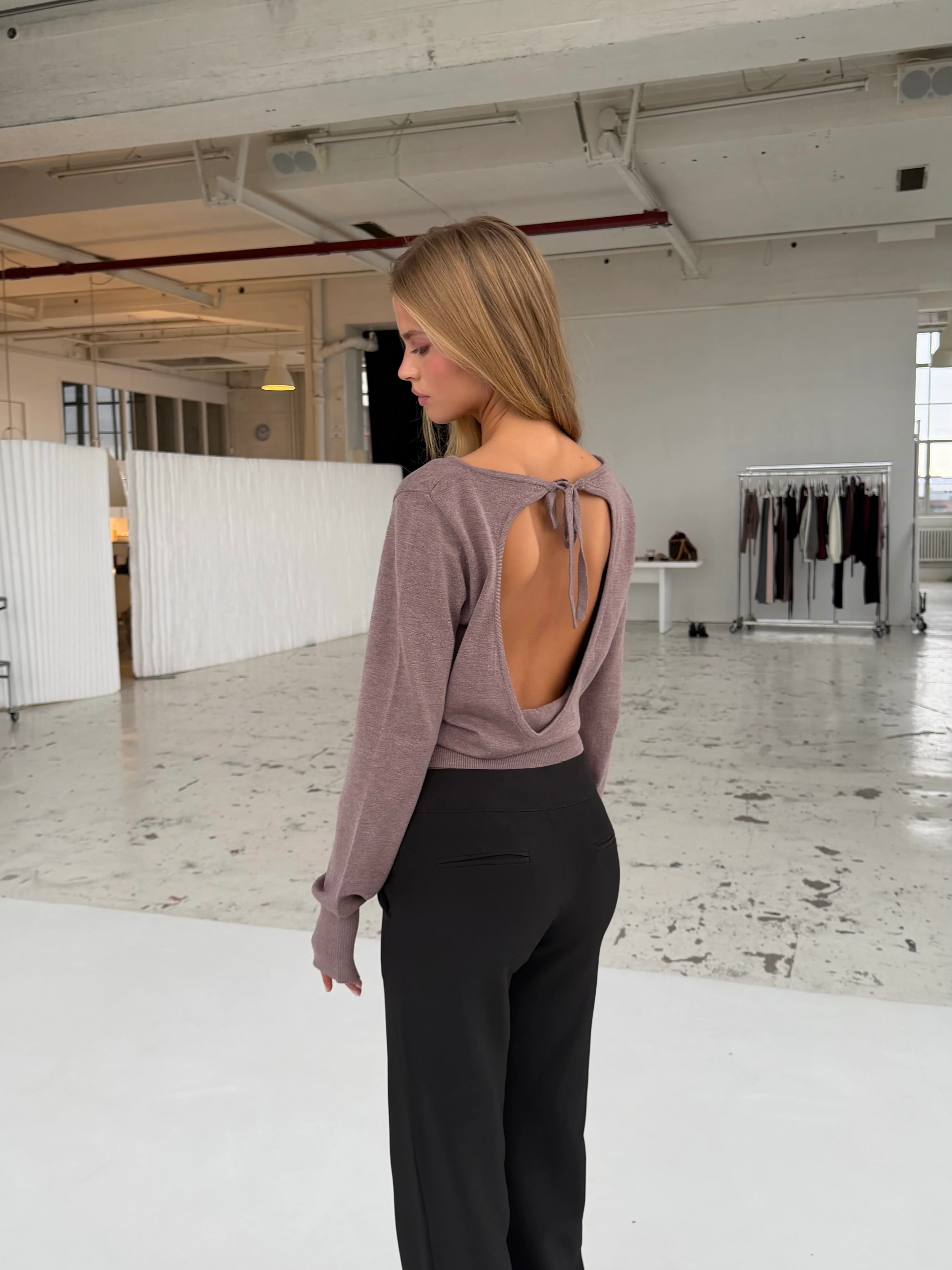 Open back knit top - Light brown - Image 3
