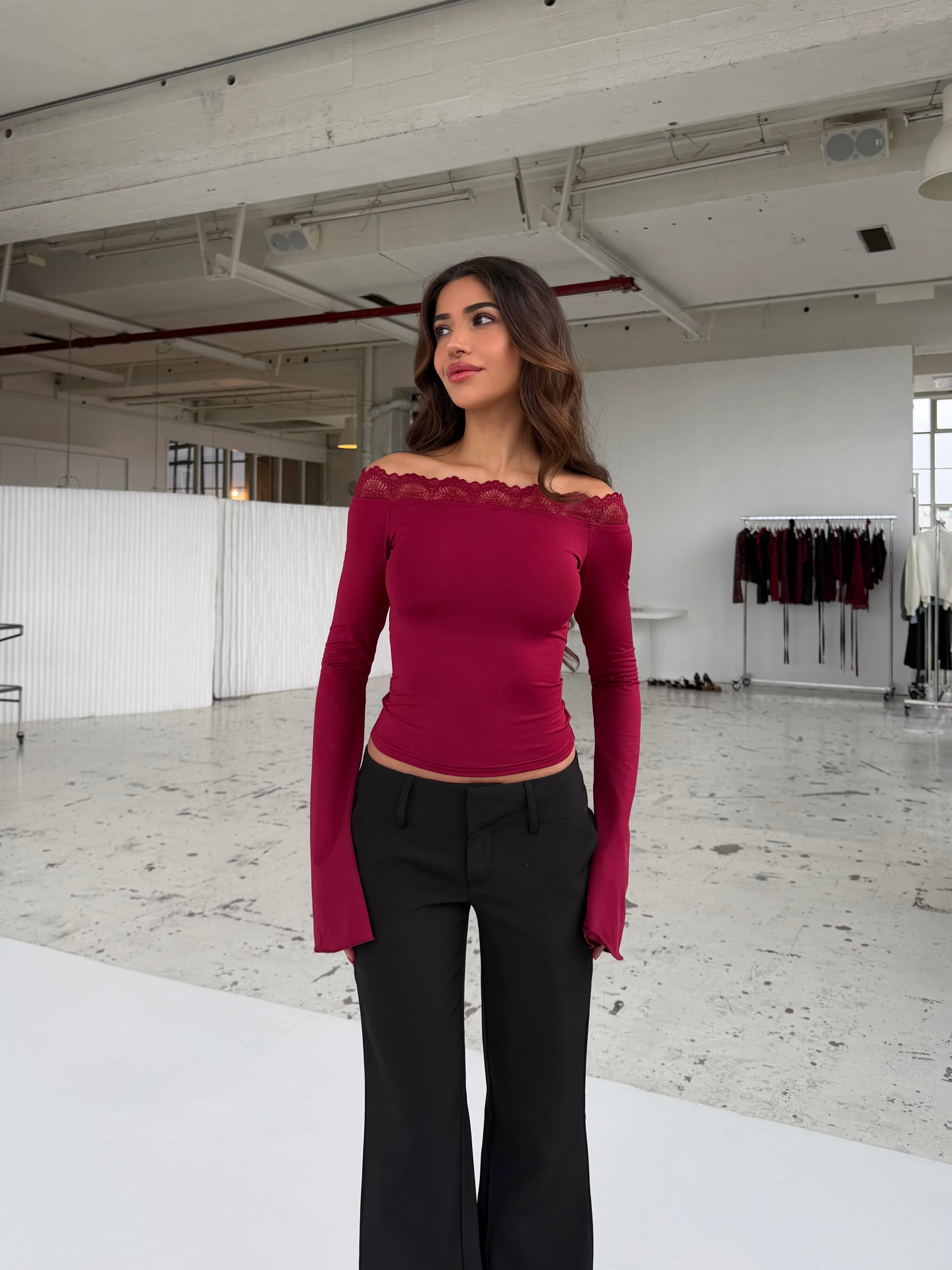 Bari Basic Lace Top – Dark Red  - Image 2