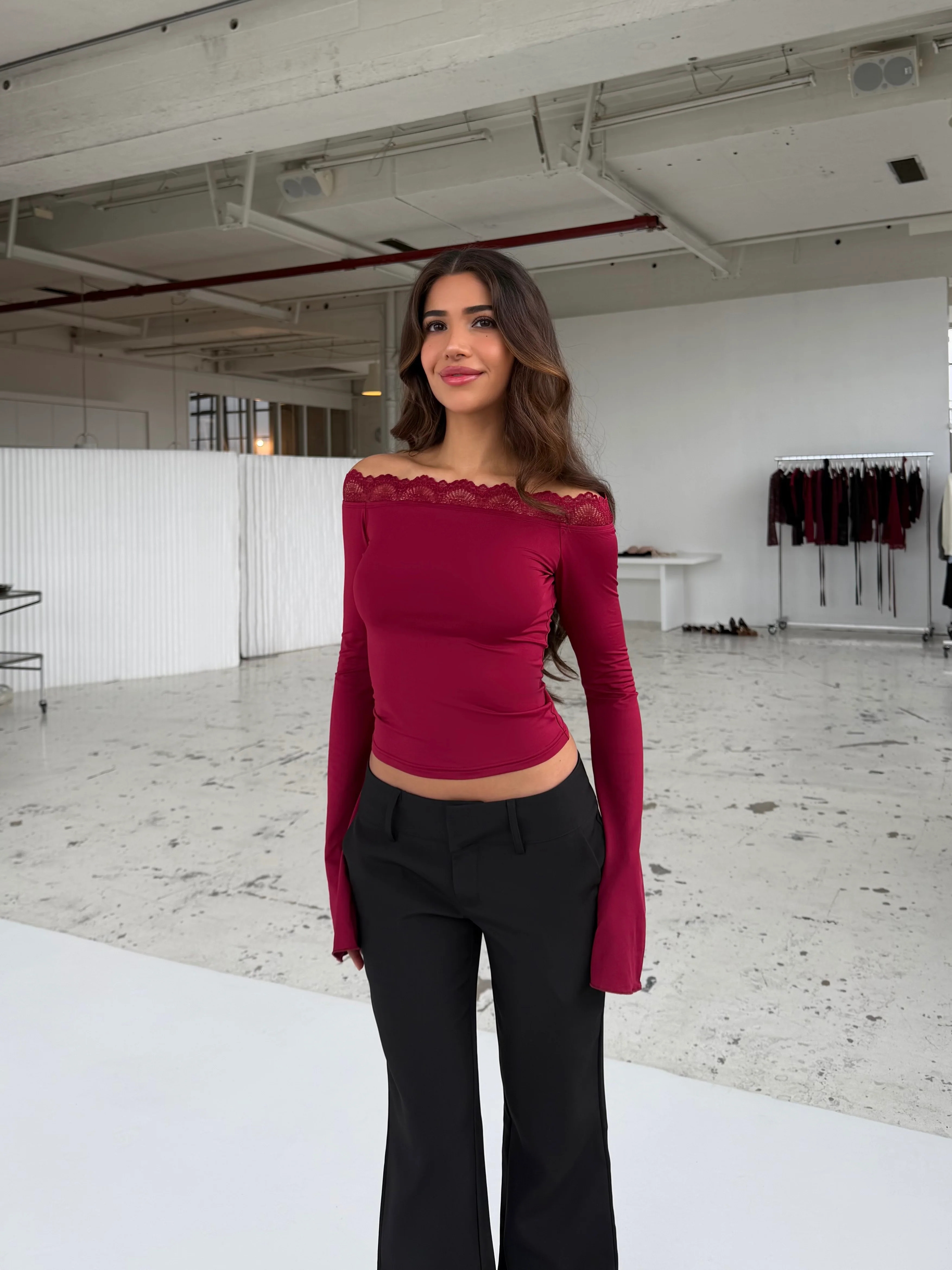 Bari Basic Lace Top – Dark Red  - Image 3