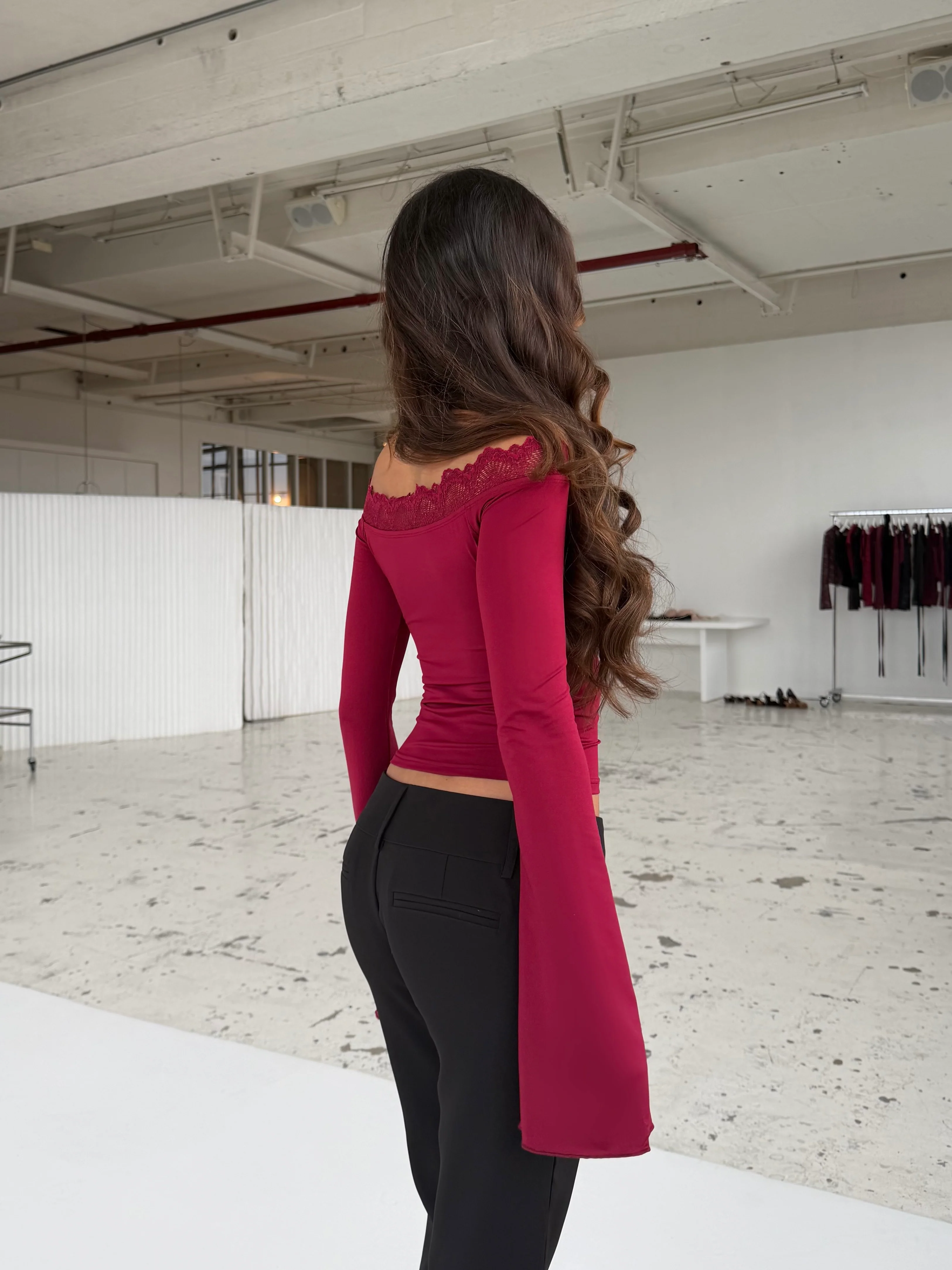 Bari Basic Lace Top – Dark Red  - Image 4