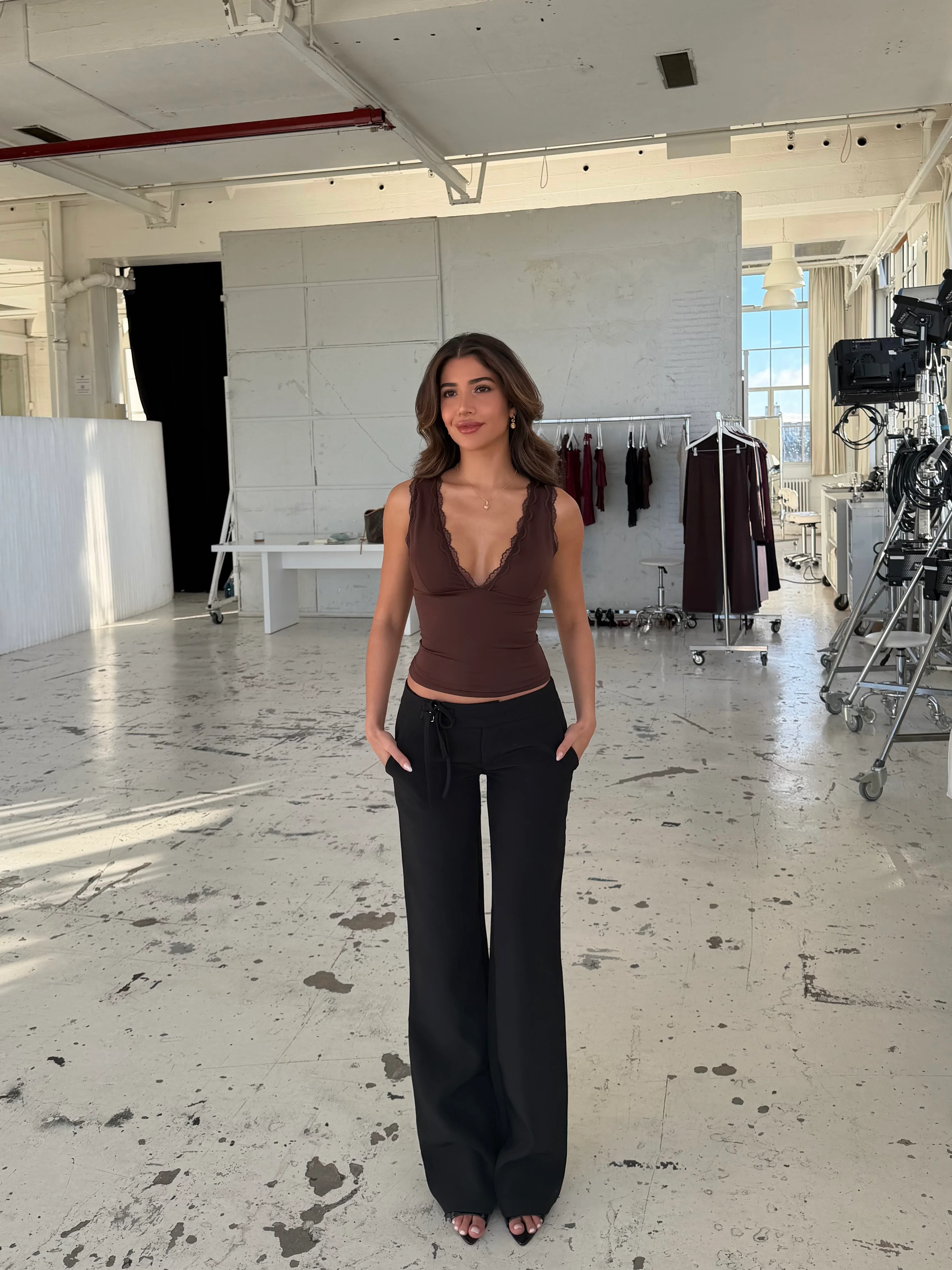 Basic lace top - dark brown - Image 2