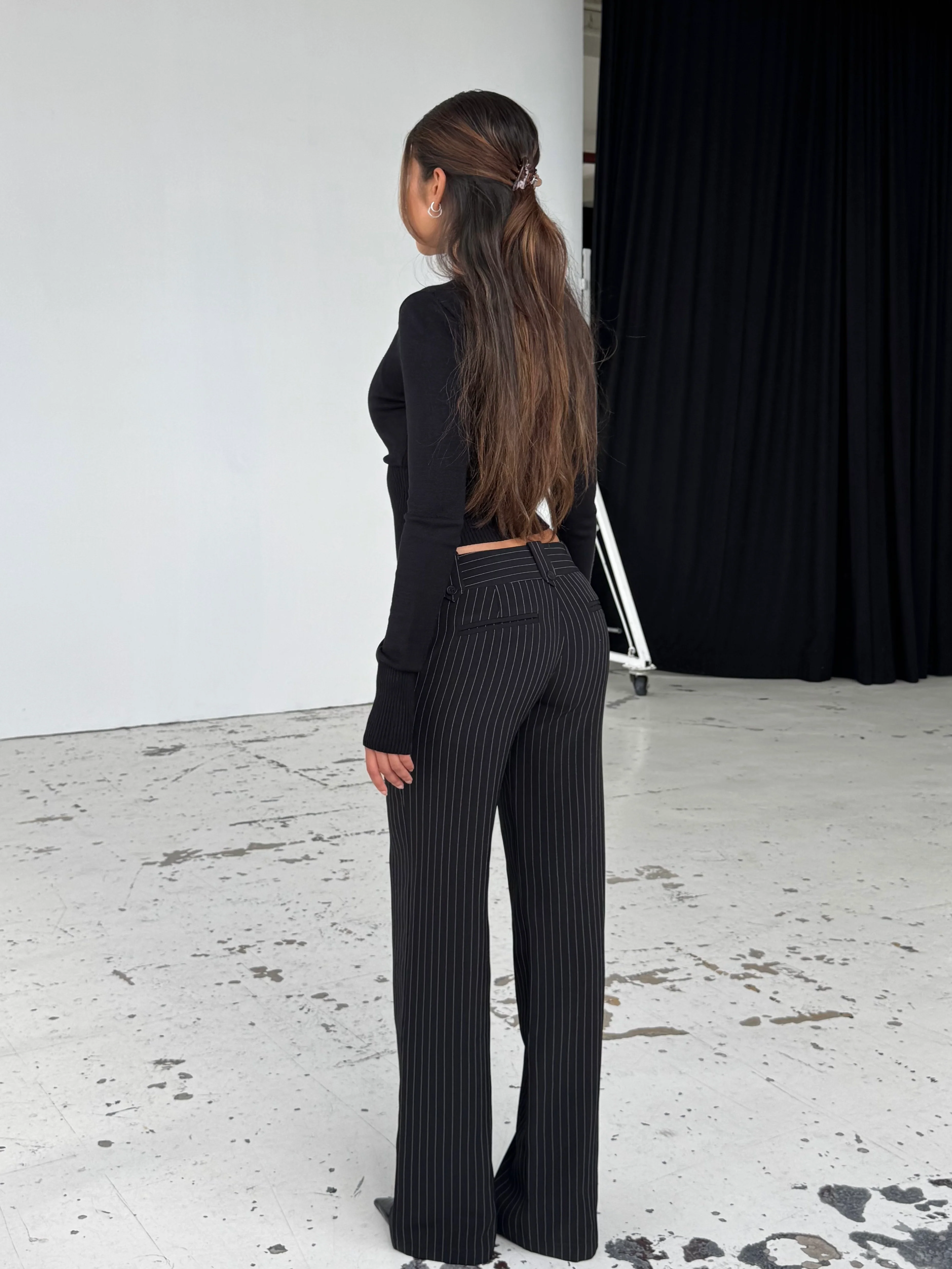 Button low waist pants - black striped - Image 3