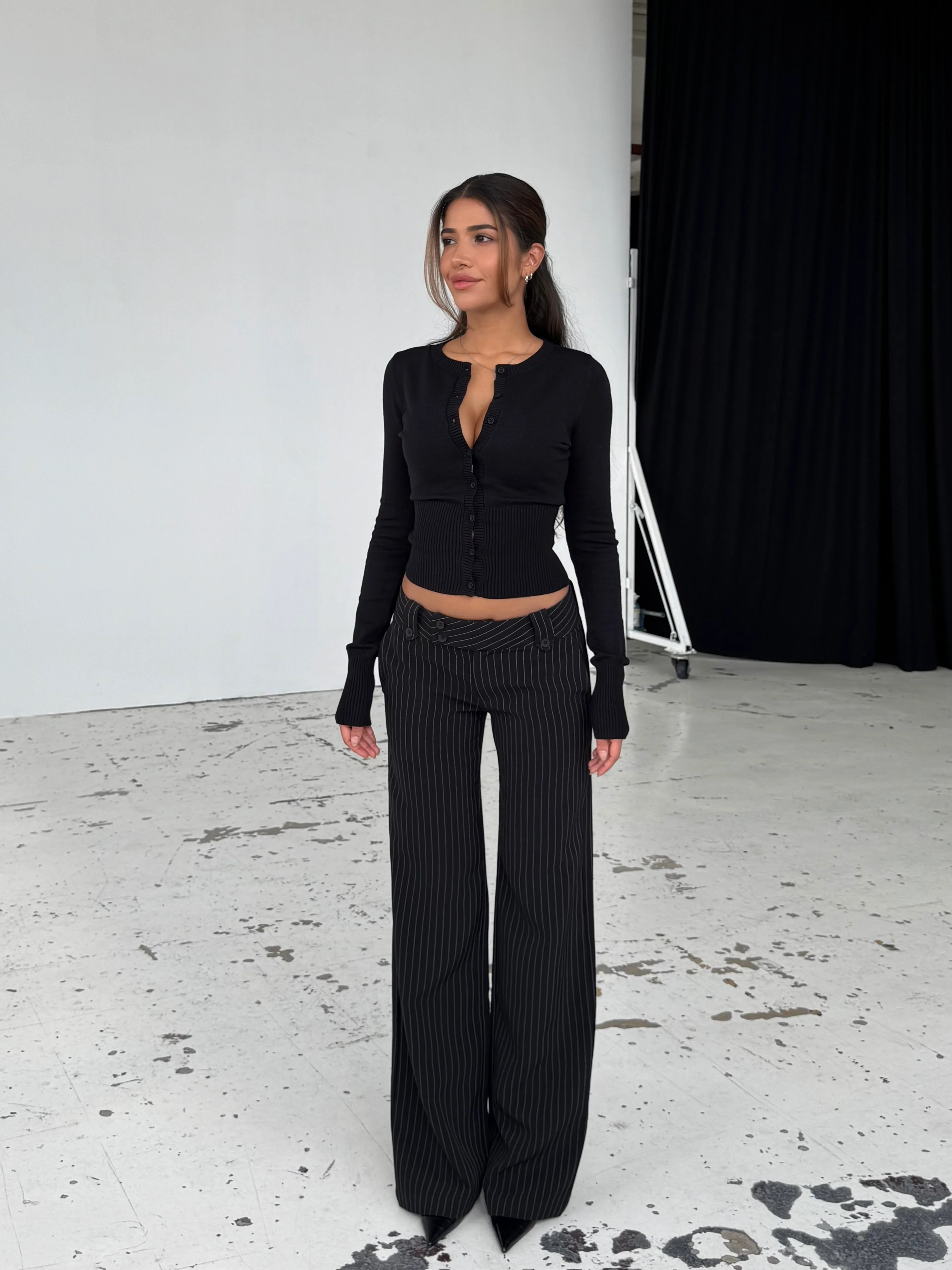 Button low waist pants - black striped - Image 4