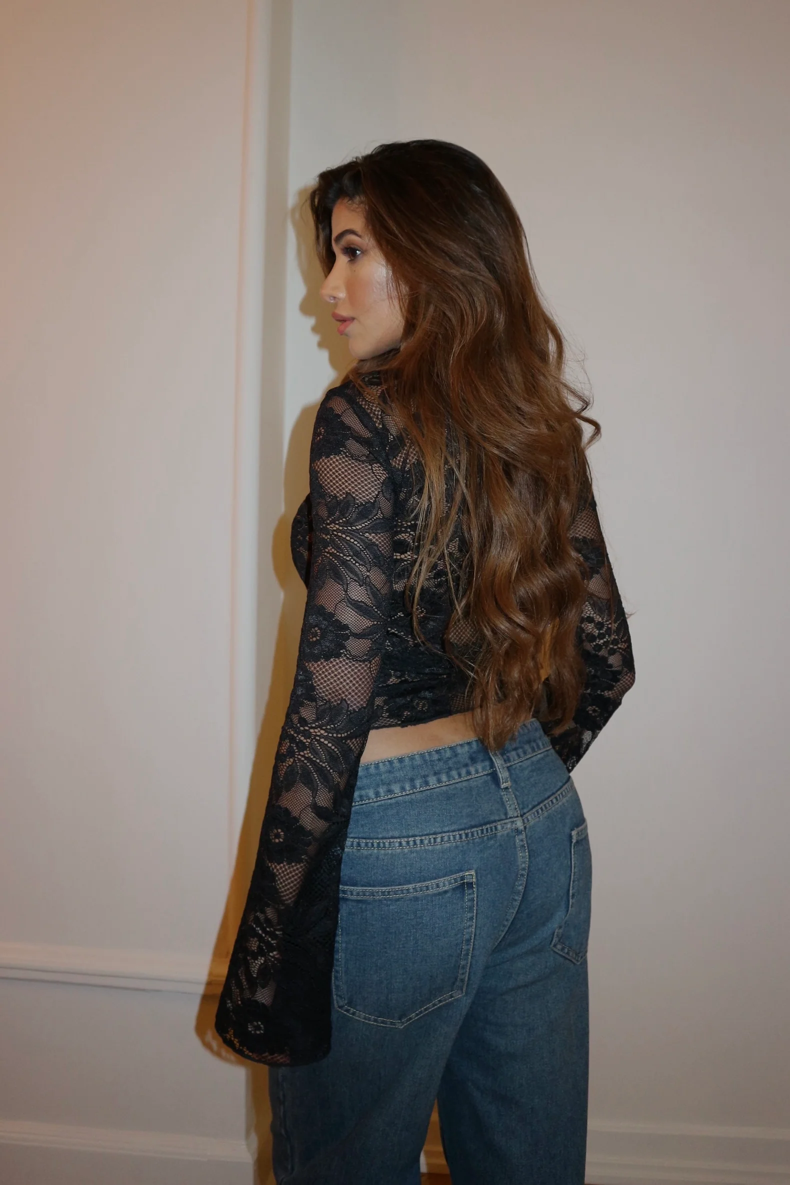 Cut lace top - black - Image 3