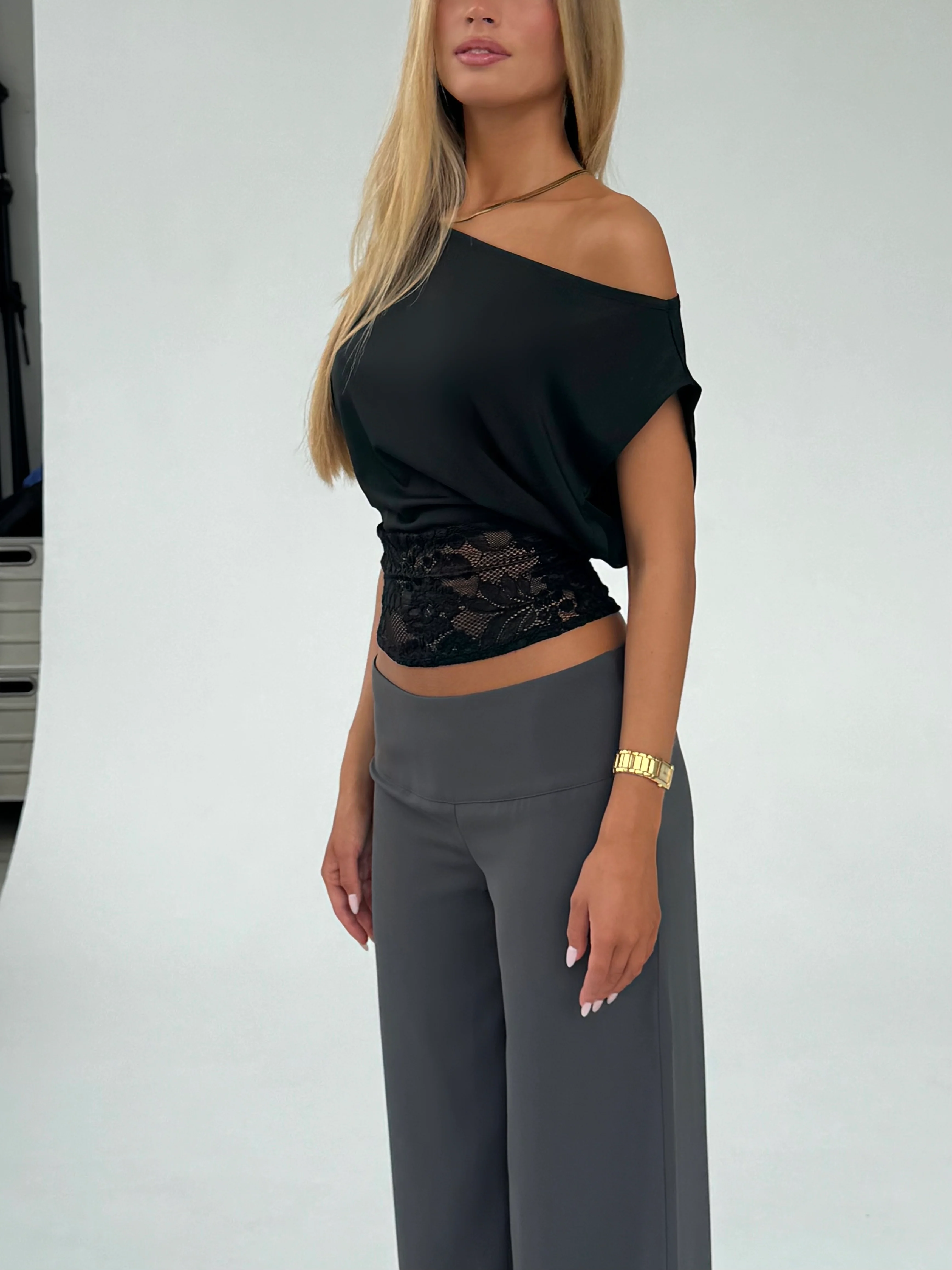 Flowy low waist bukser - dark grey - Image 4