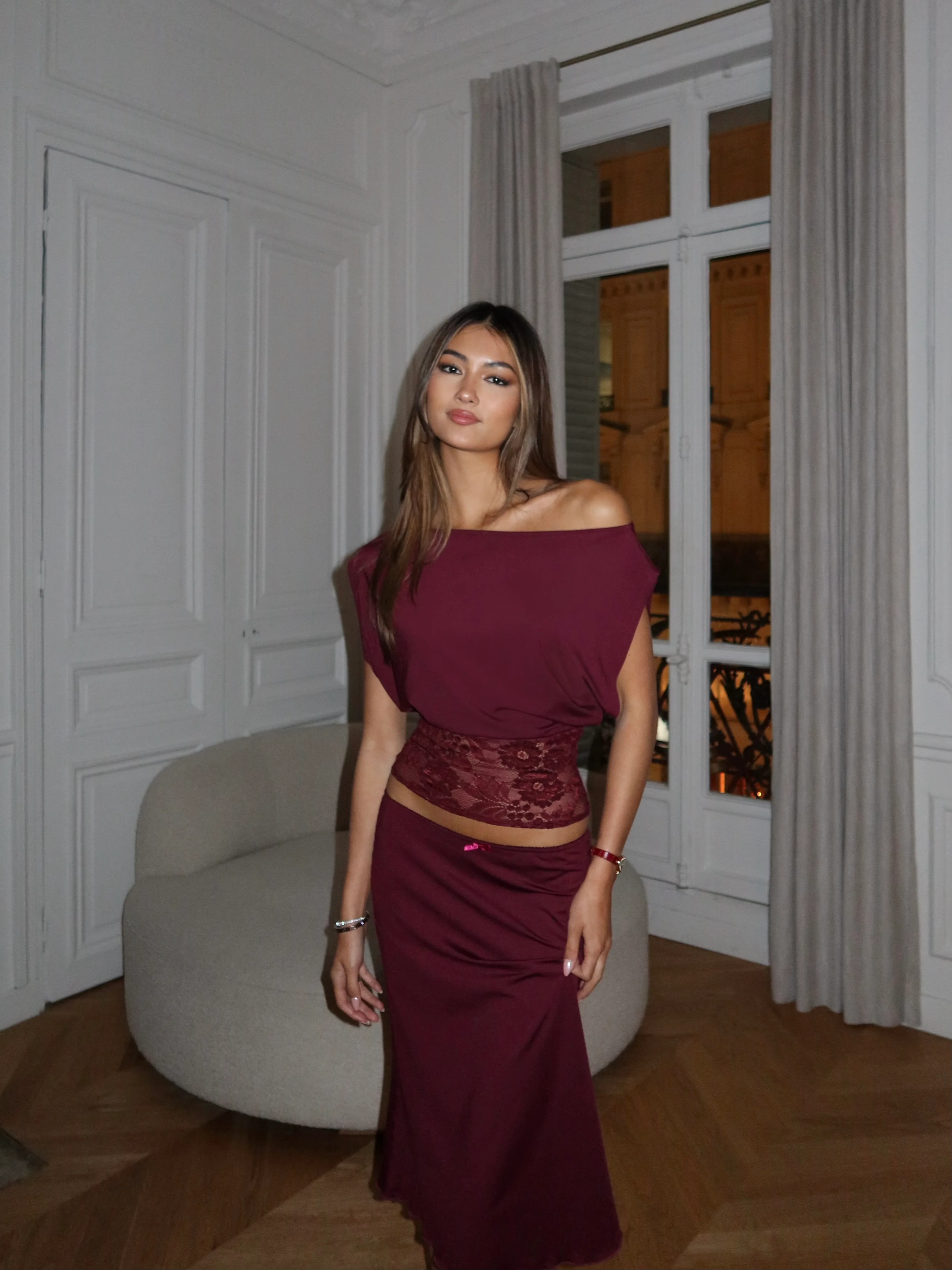 Hera basic lace top - Burgundy - Image 5