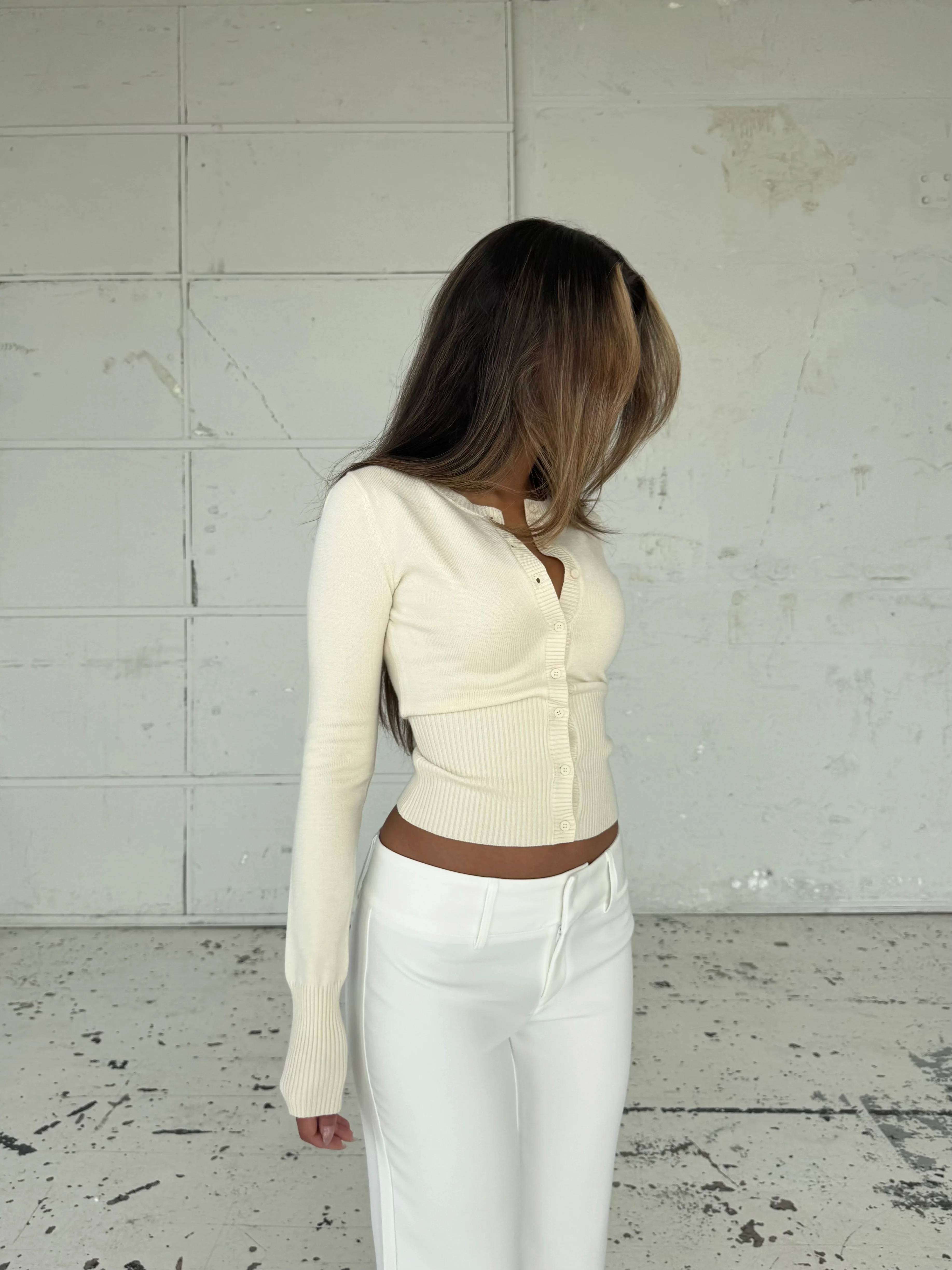 Knit Cardigan - cream  - Image 3