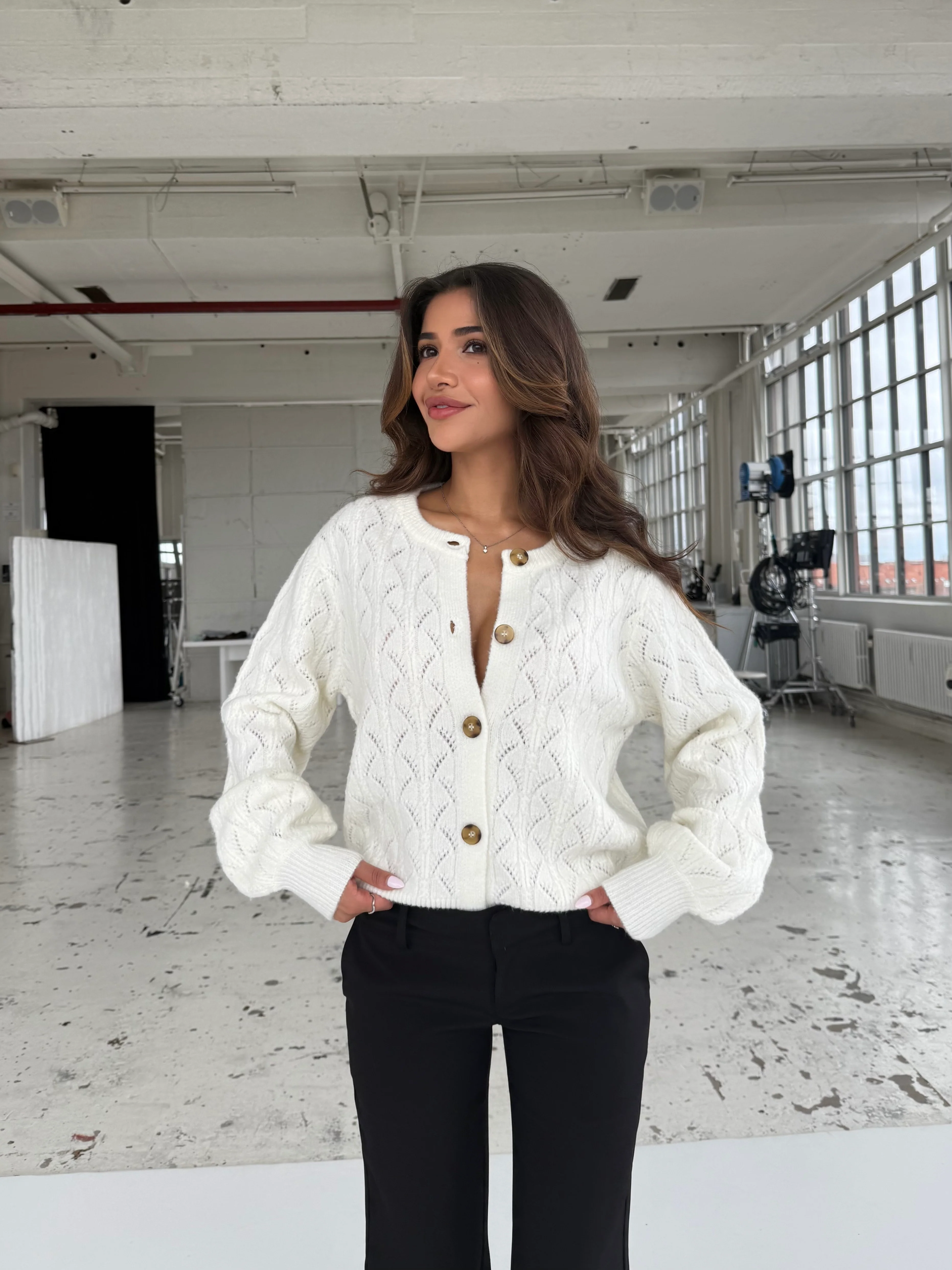 Lacework wool cardigan - White