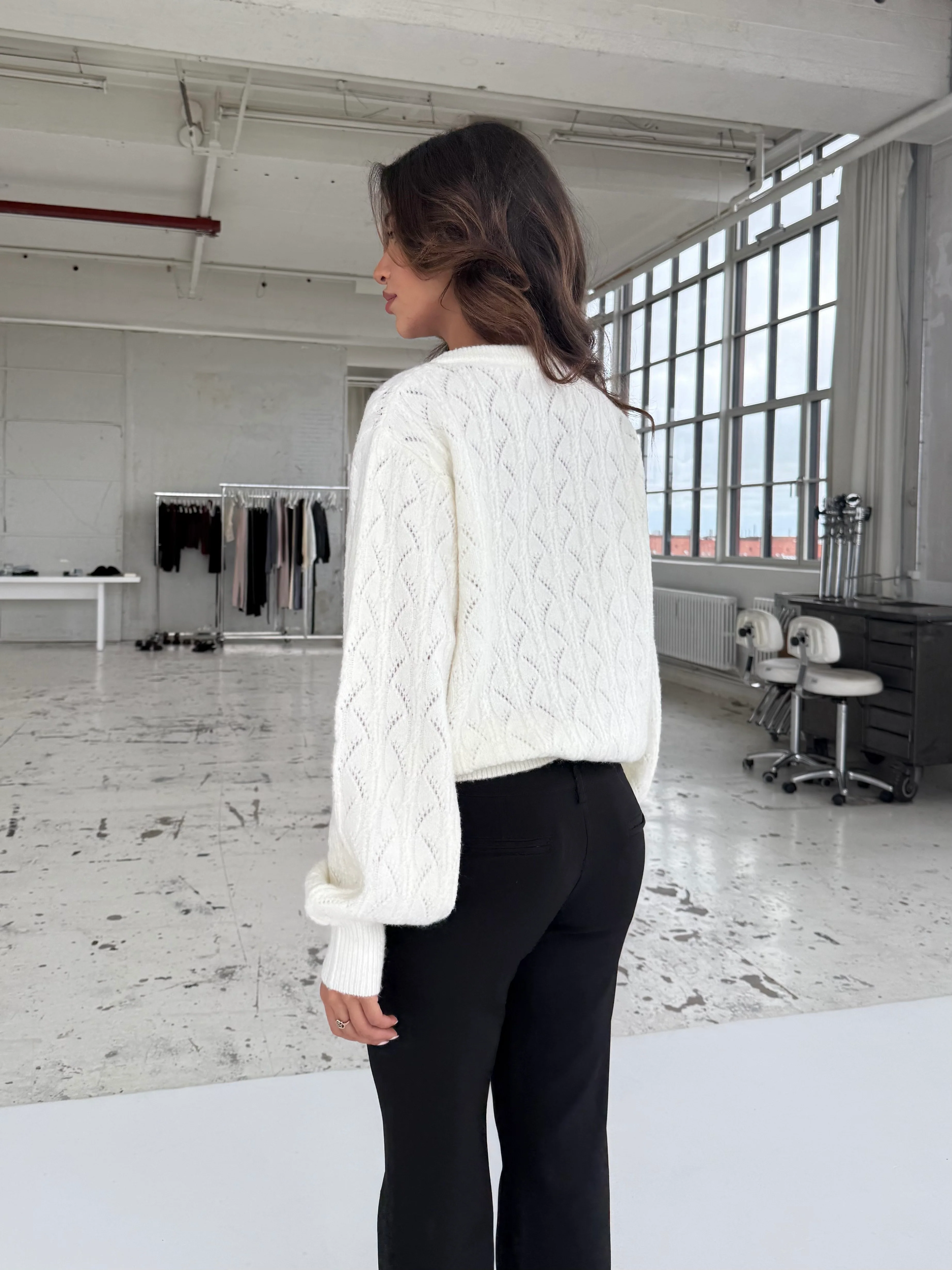 Lacework wool cardigan - White - Image 3