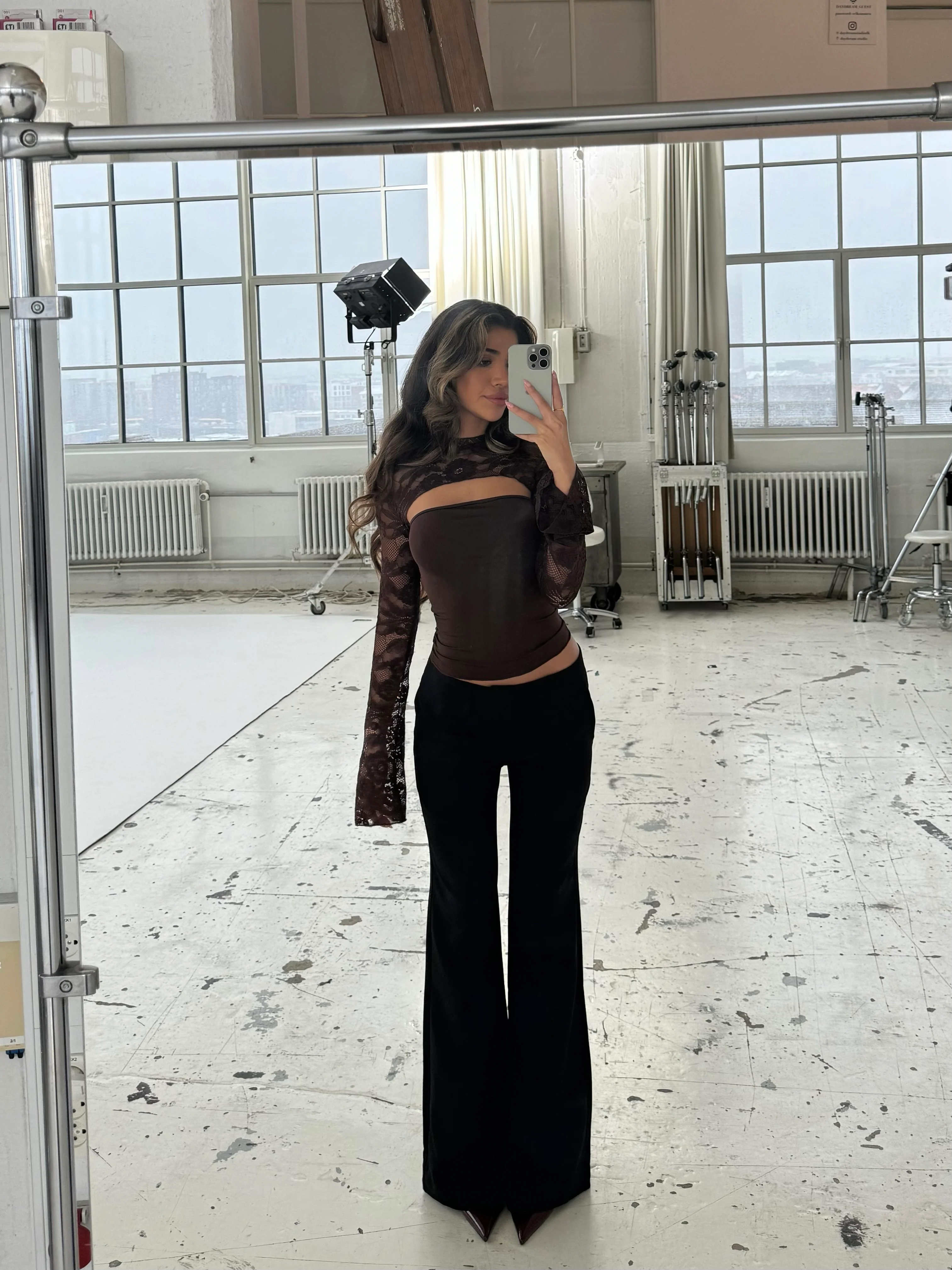 Lara lace long sleeve top - dark brown  - Image 7