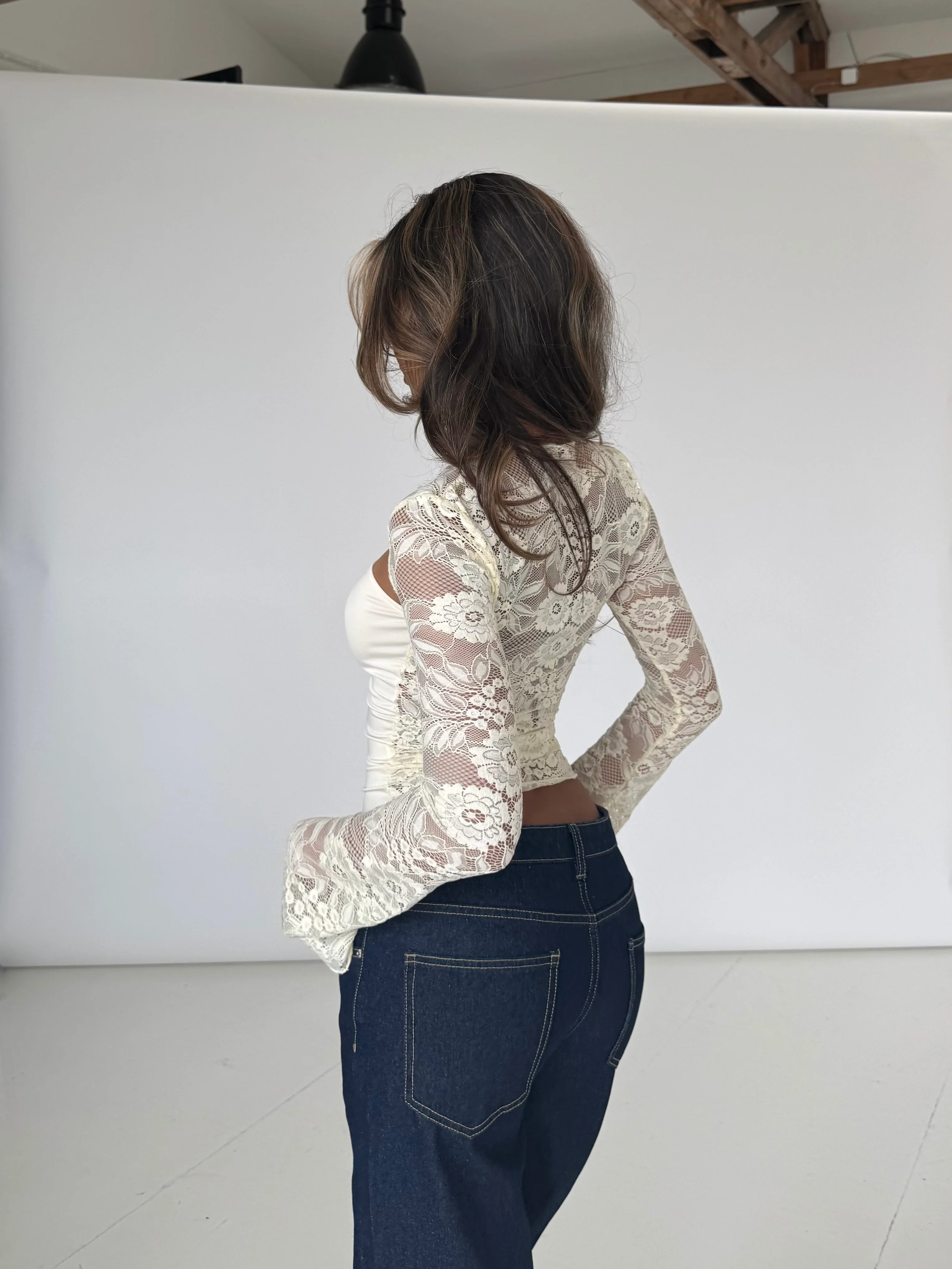 Lara lace long sleeve top - cream - Image 4