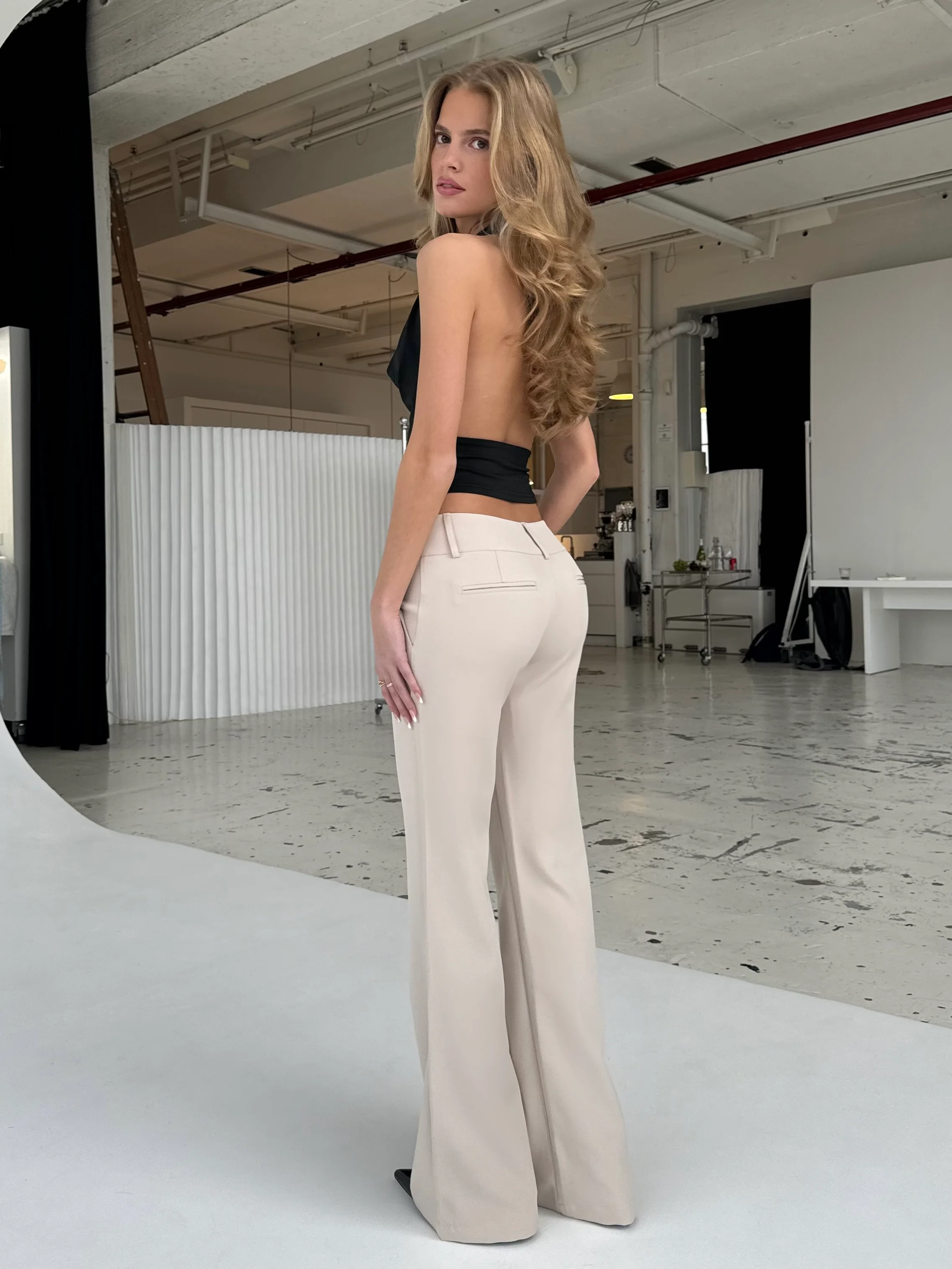 Livia Low Waist Pants - Beige - Image 2