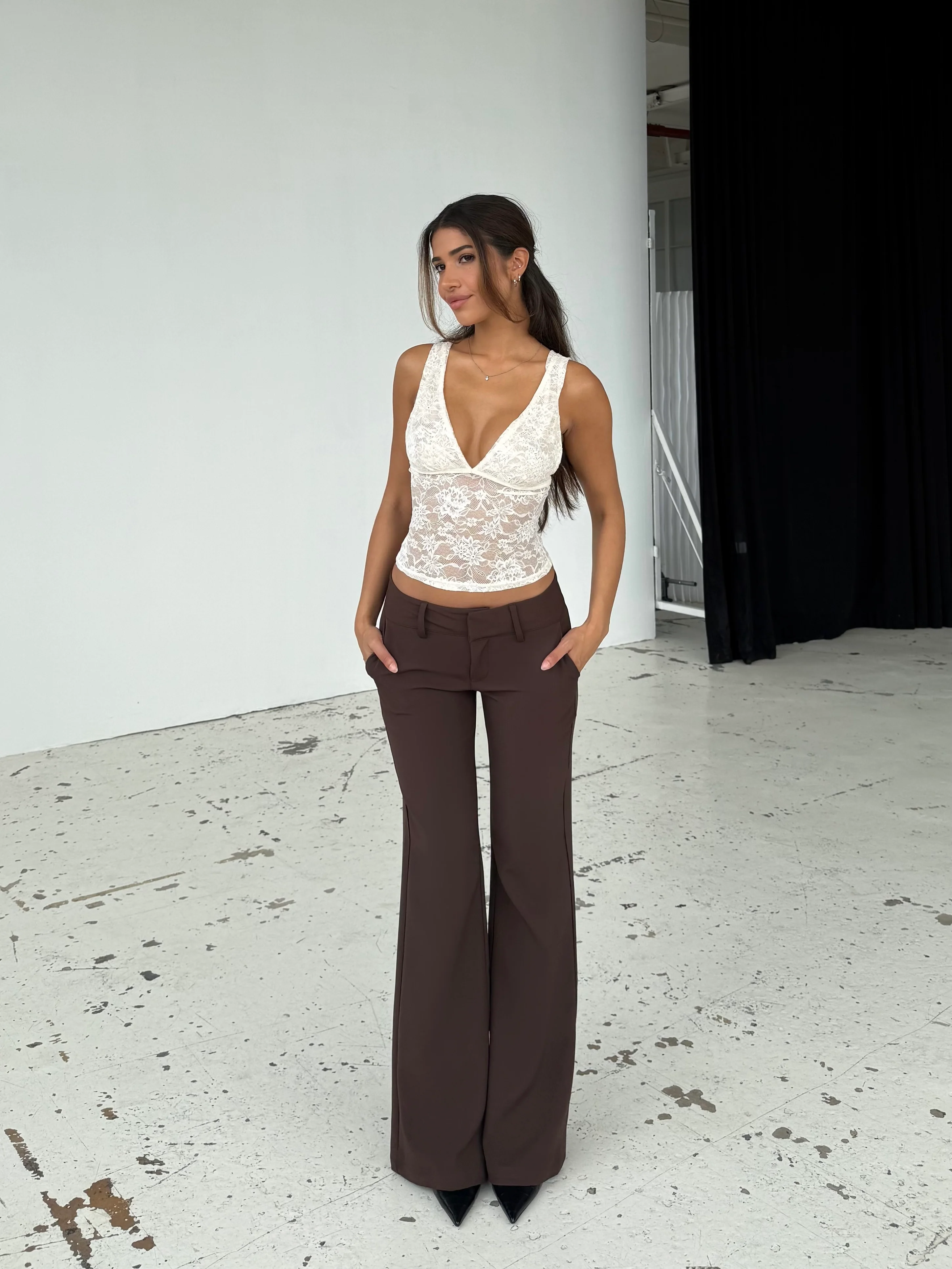 Livia Low Waist Pants - Dark Brown - Image 2