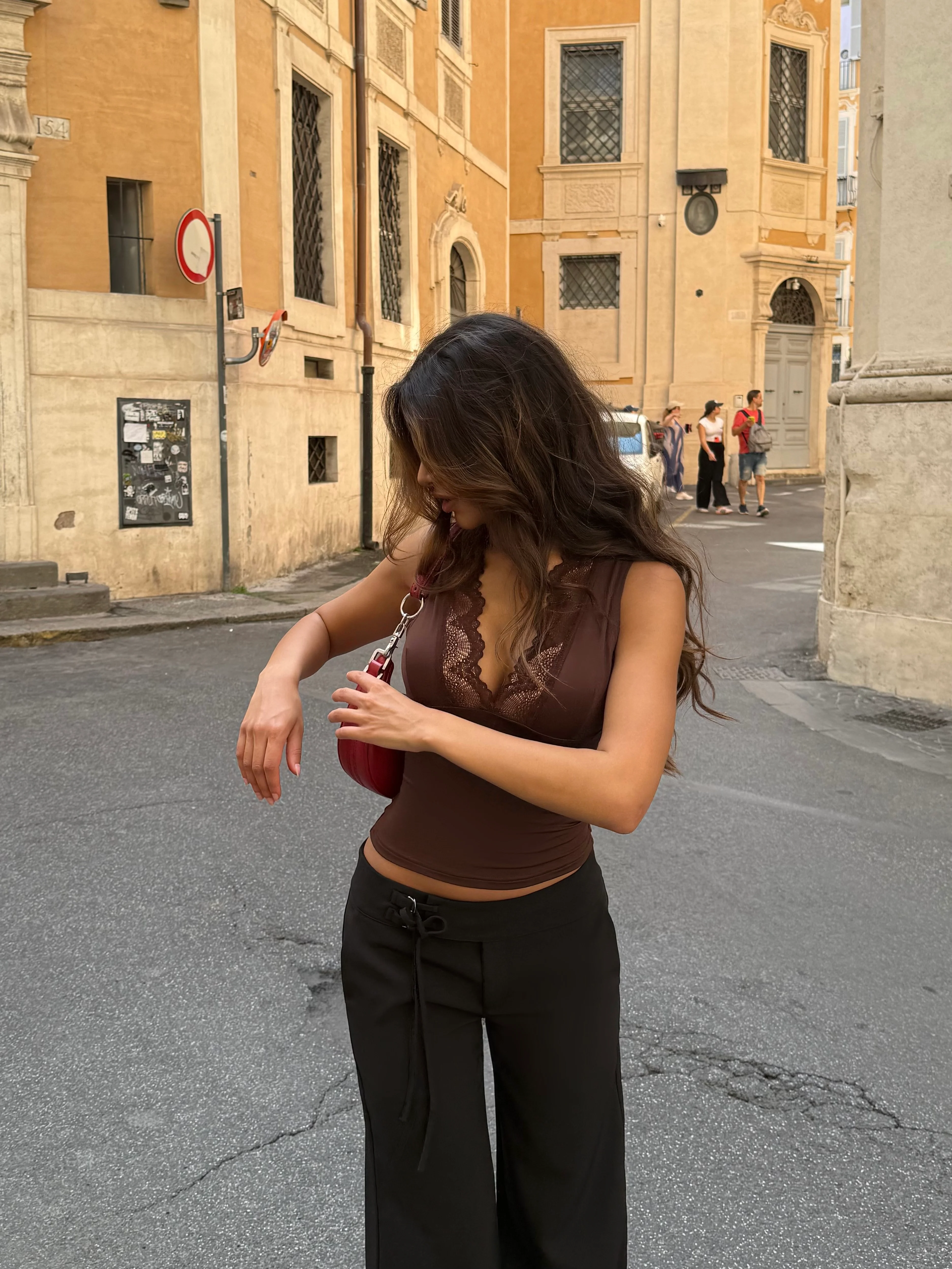 Lucia basic lace top - dark brown - Image 3
