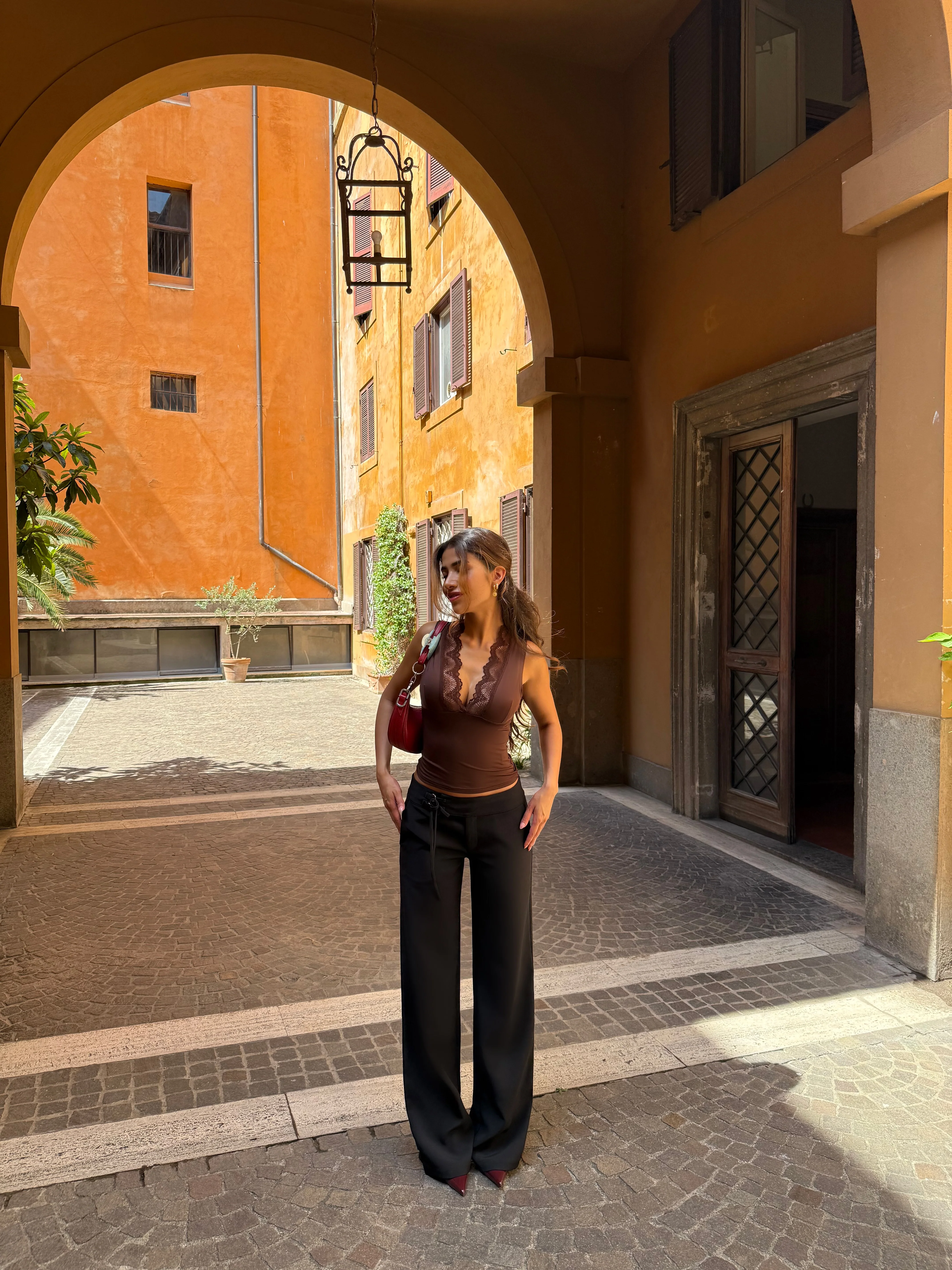 Lucia basic lace top - dark brown - Image 5