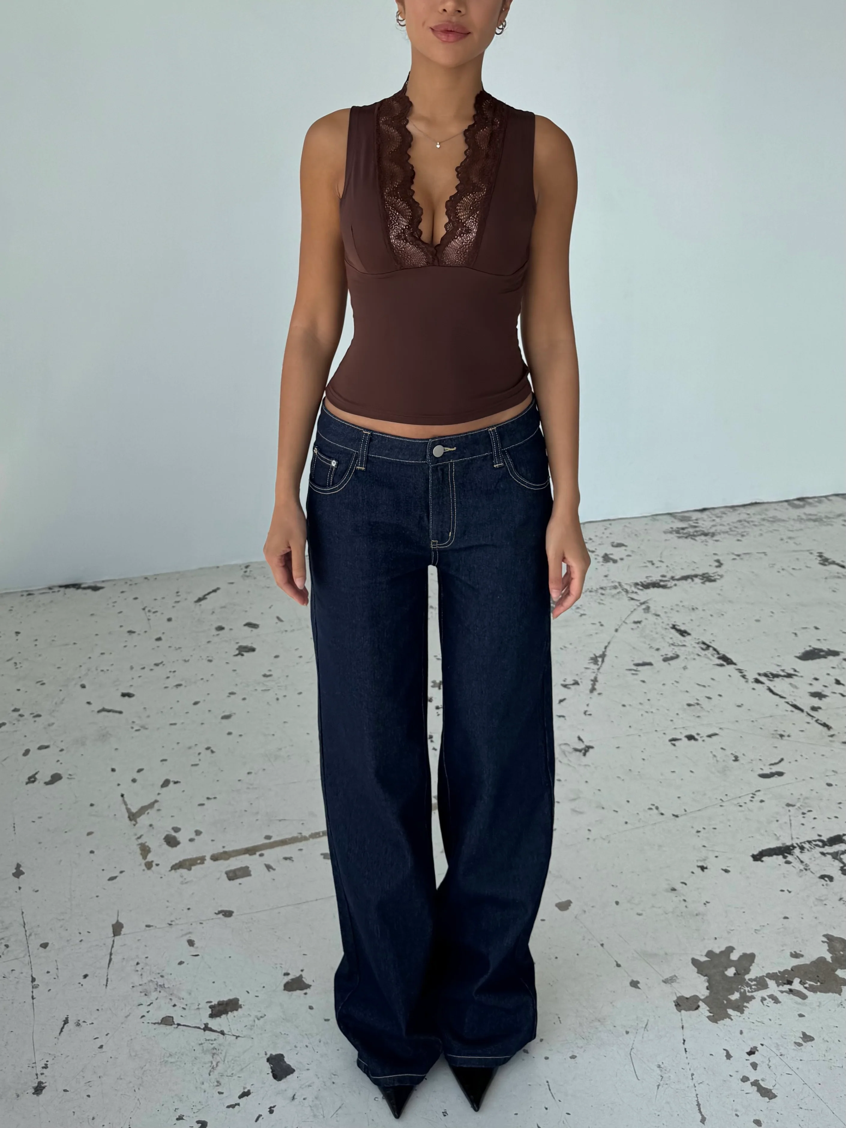 Lucia basic lace top - dark brown - Image 6