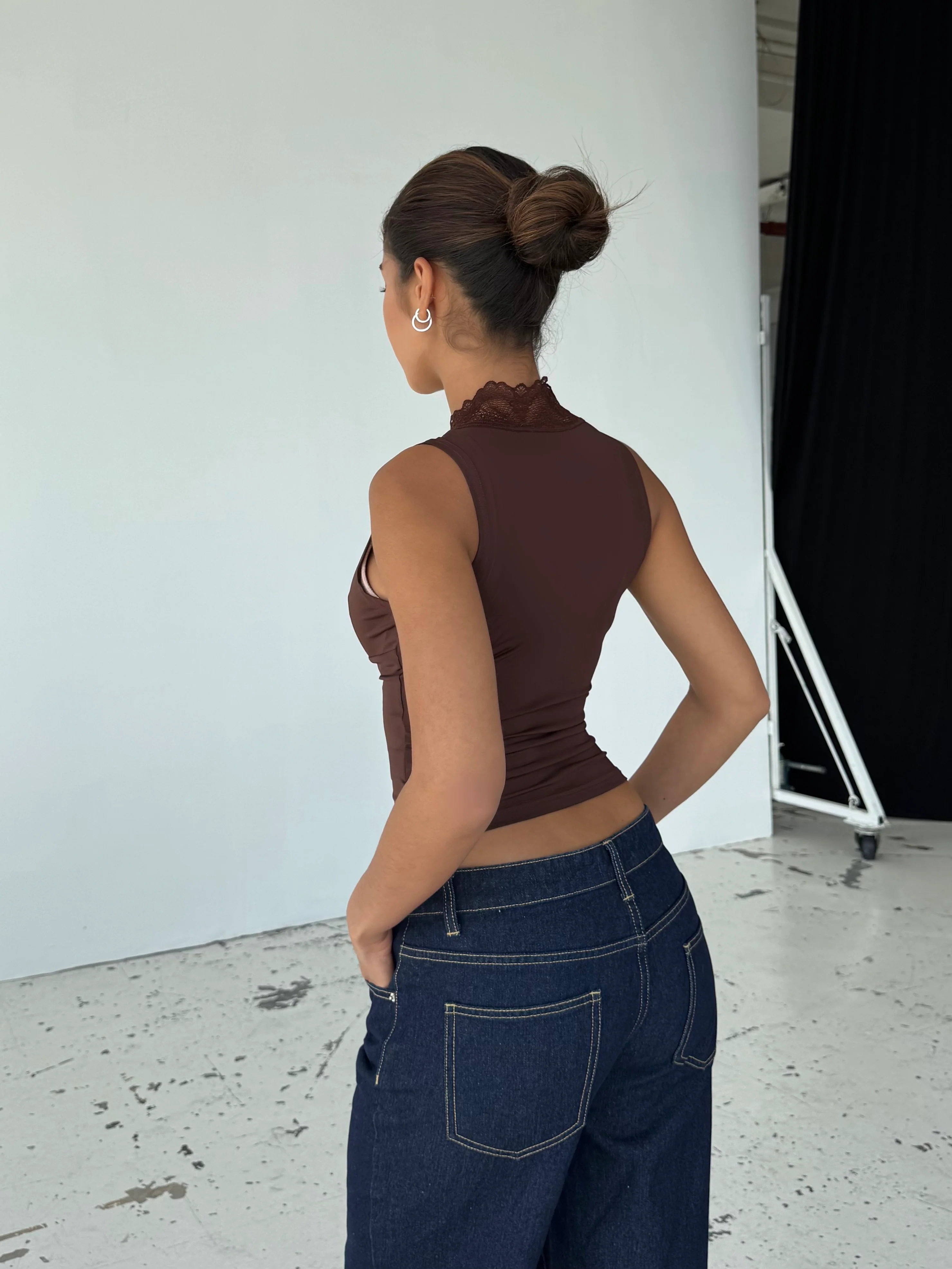 Lucia basic lace top - dark brown - Image 7