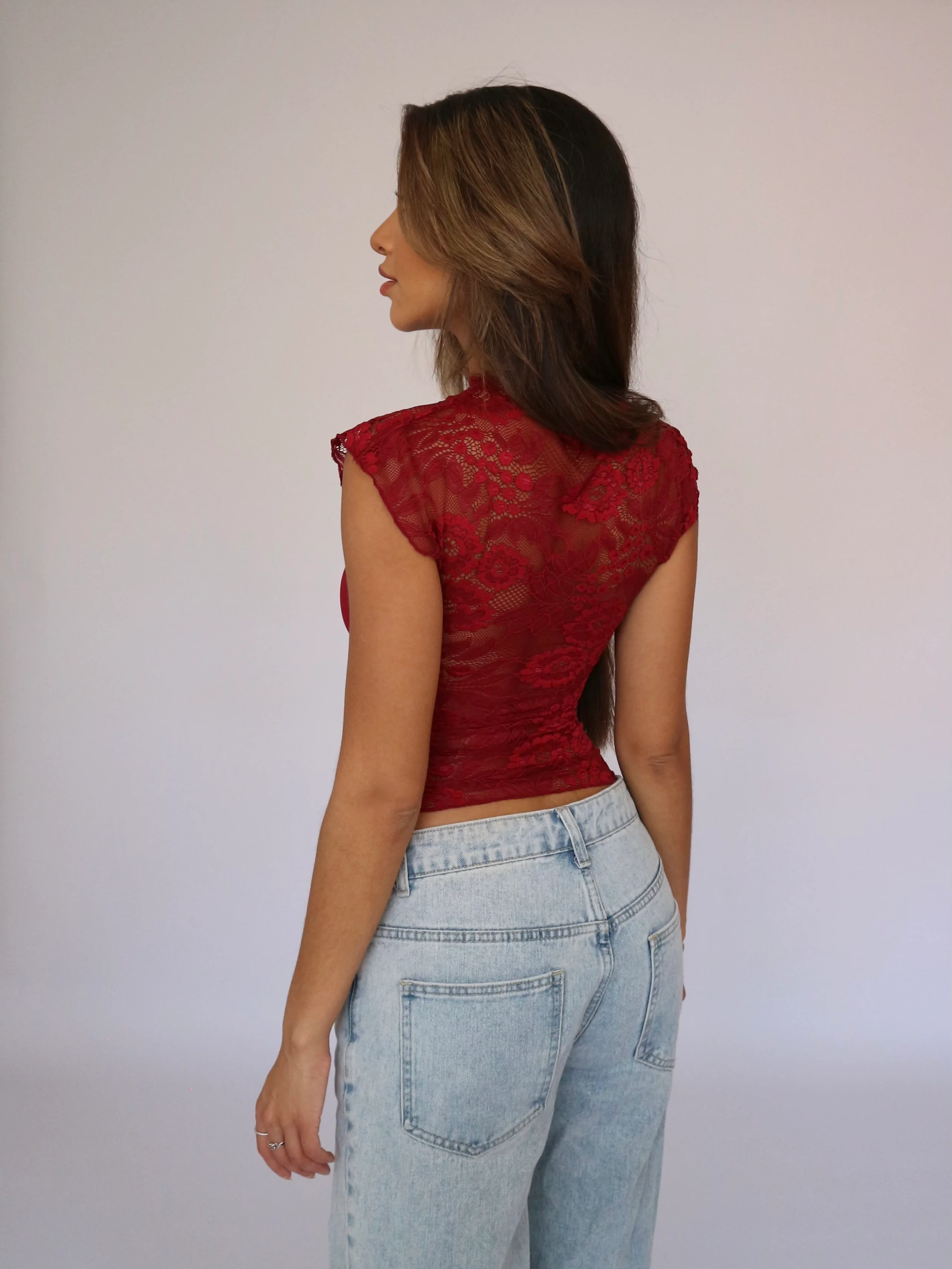 Lucy lace top - dark red - Image 3
