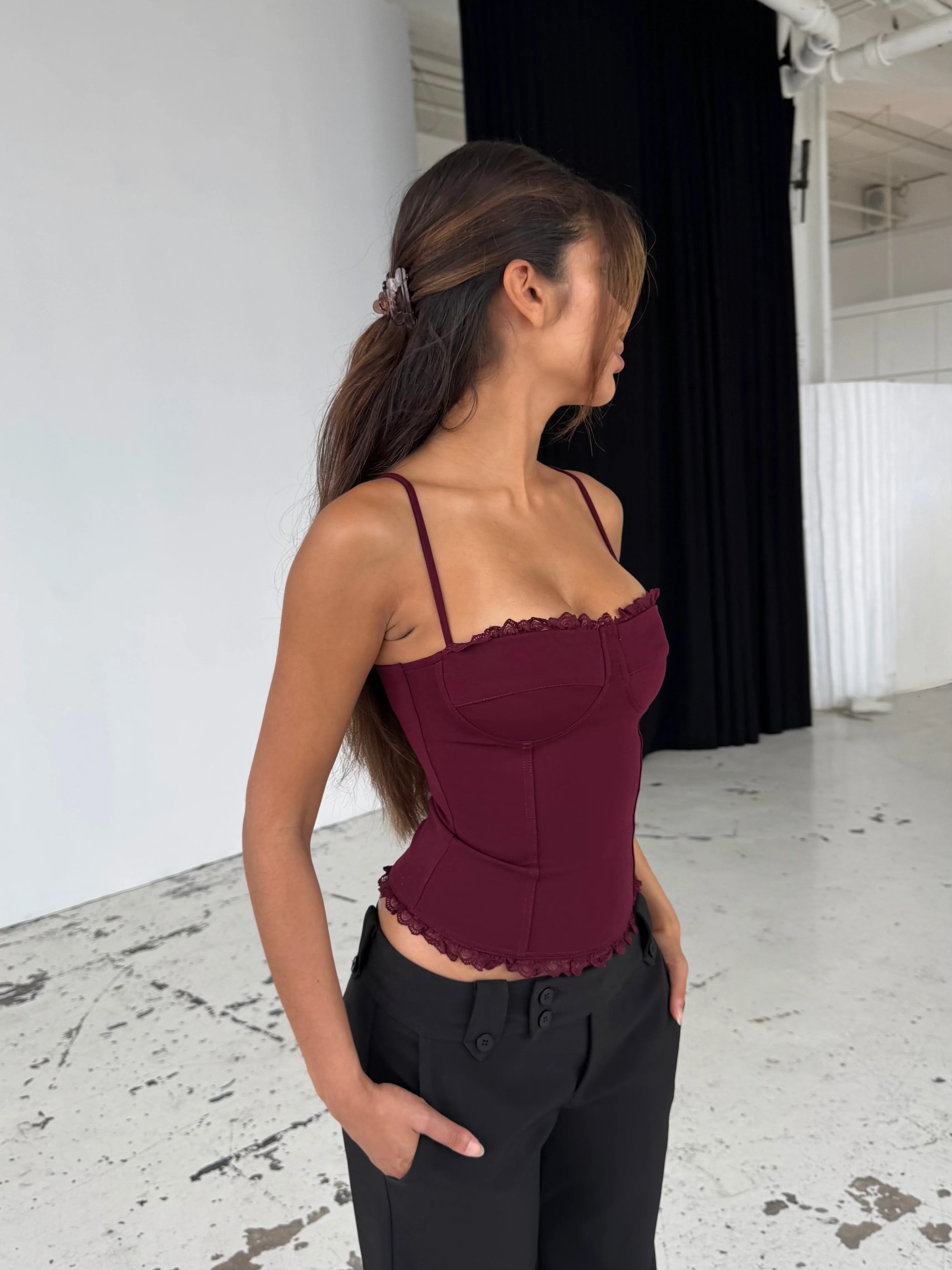 Lula lace corset top - dark red - Image 4