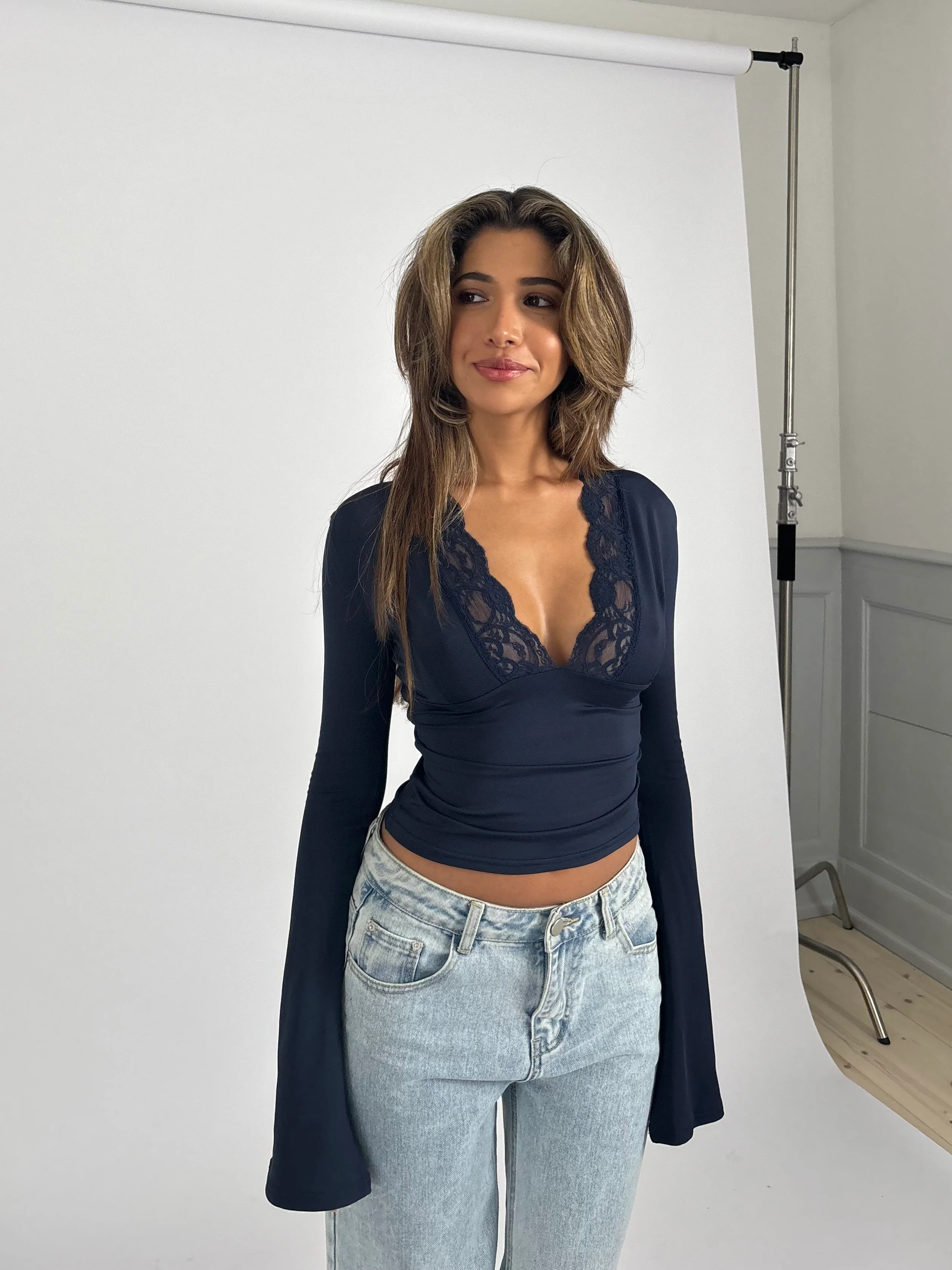 Pretty basic lace top - dark blue - Image 3