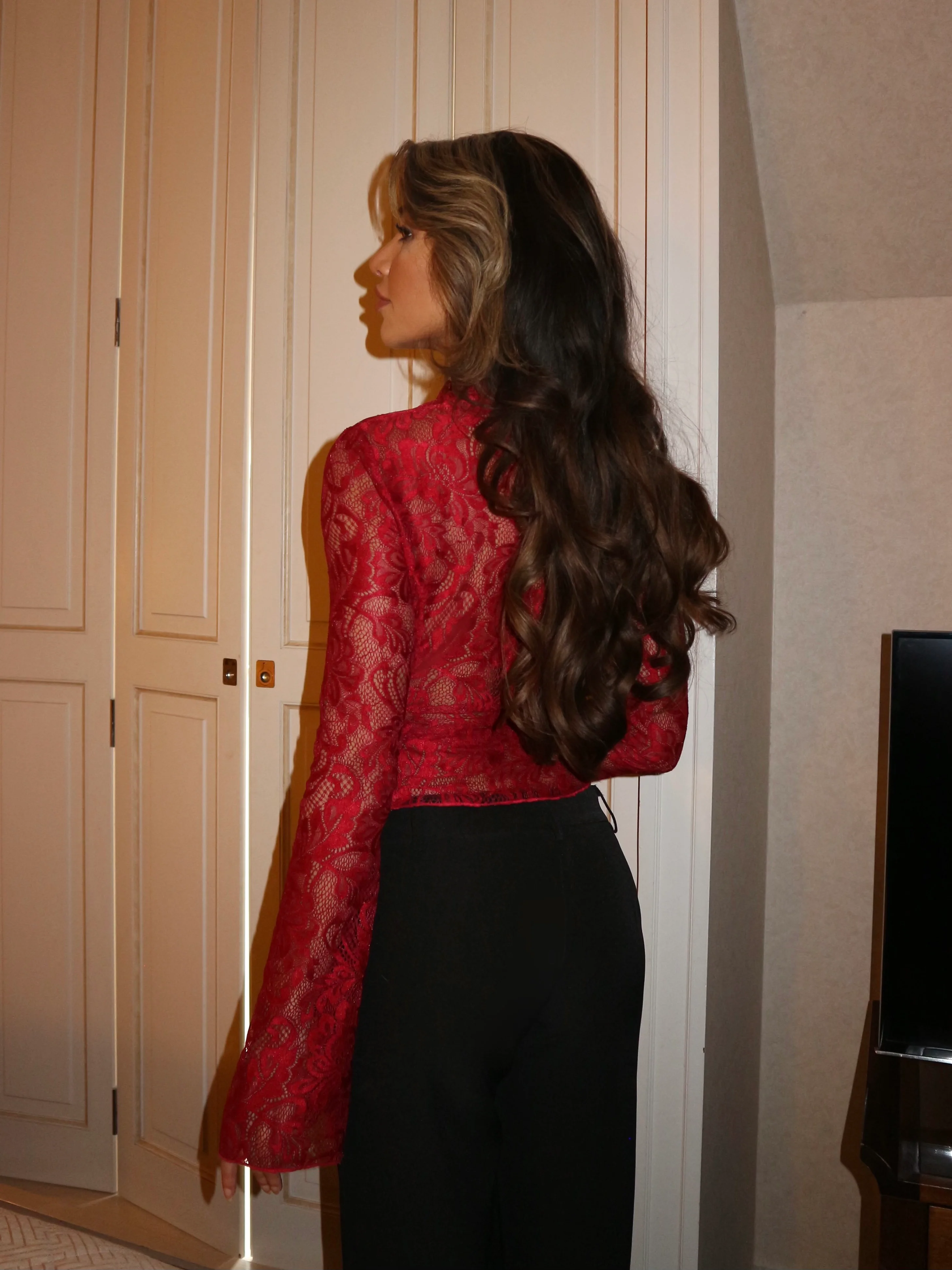 Trim lace top - dark red - Image 3