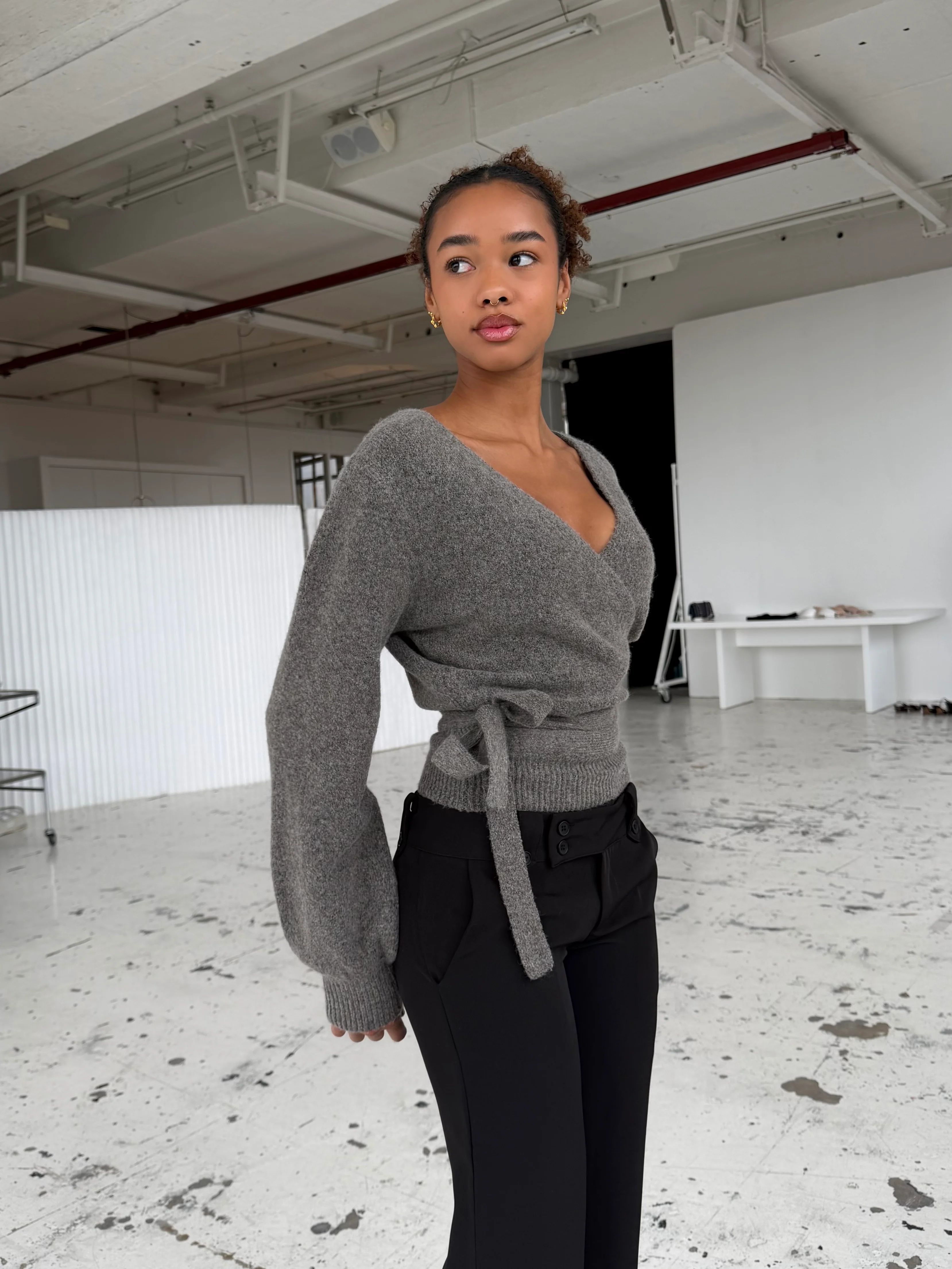 Wool blend wrap cardigan - Light grey/brown  - Image 2