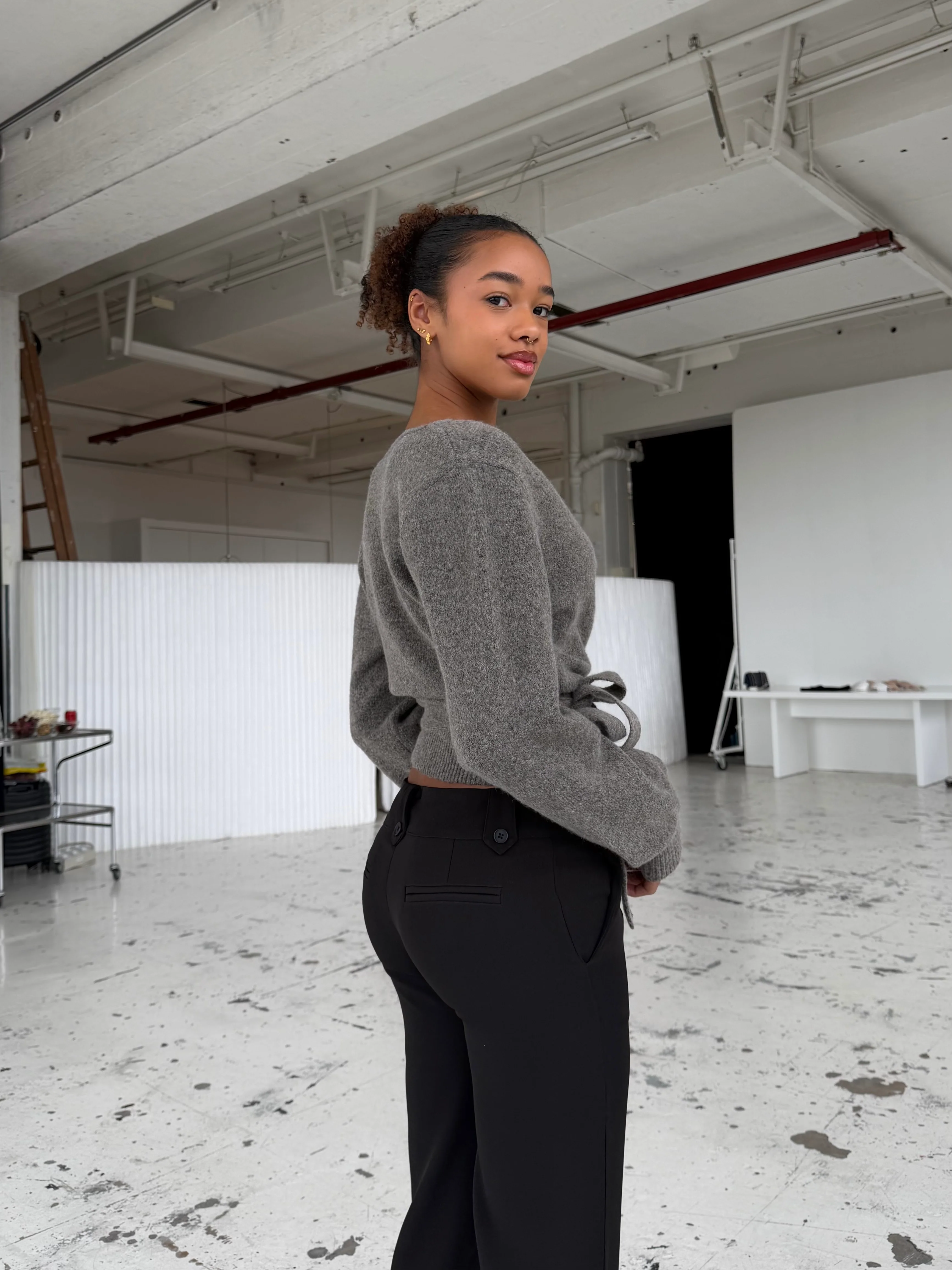 Wool blend wrap cardigan - Light grey/brown  - Image 3