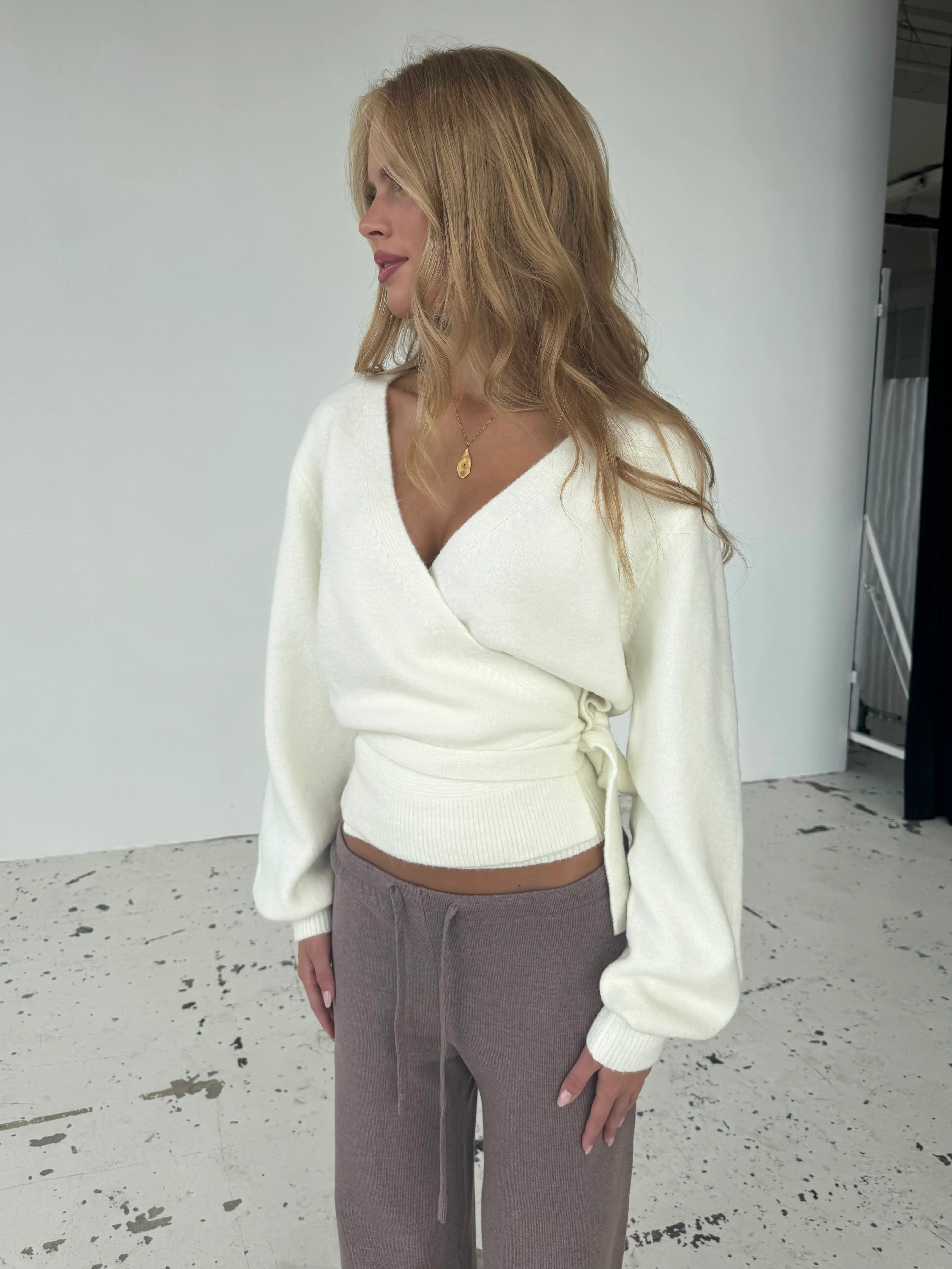 Wool blend wrap cardigan - White - Image 2