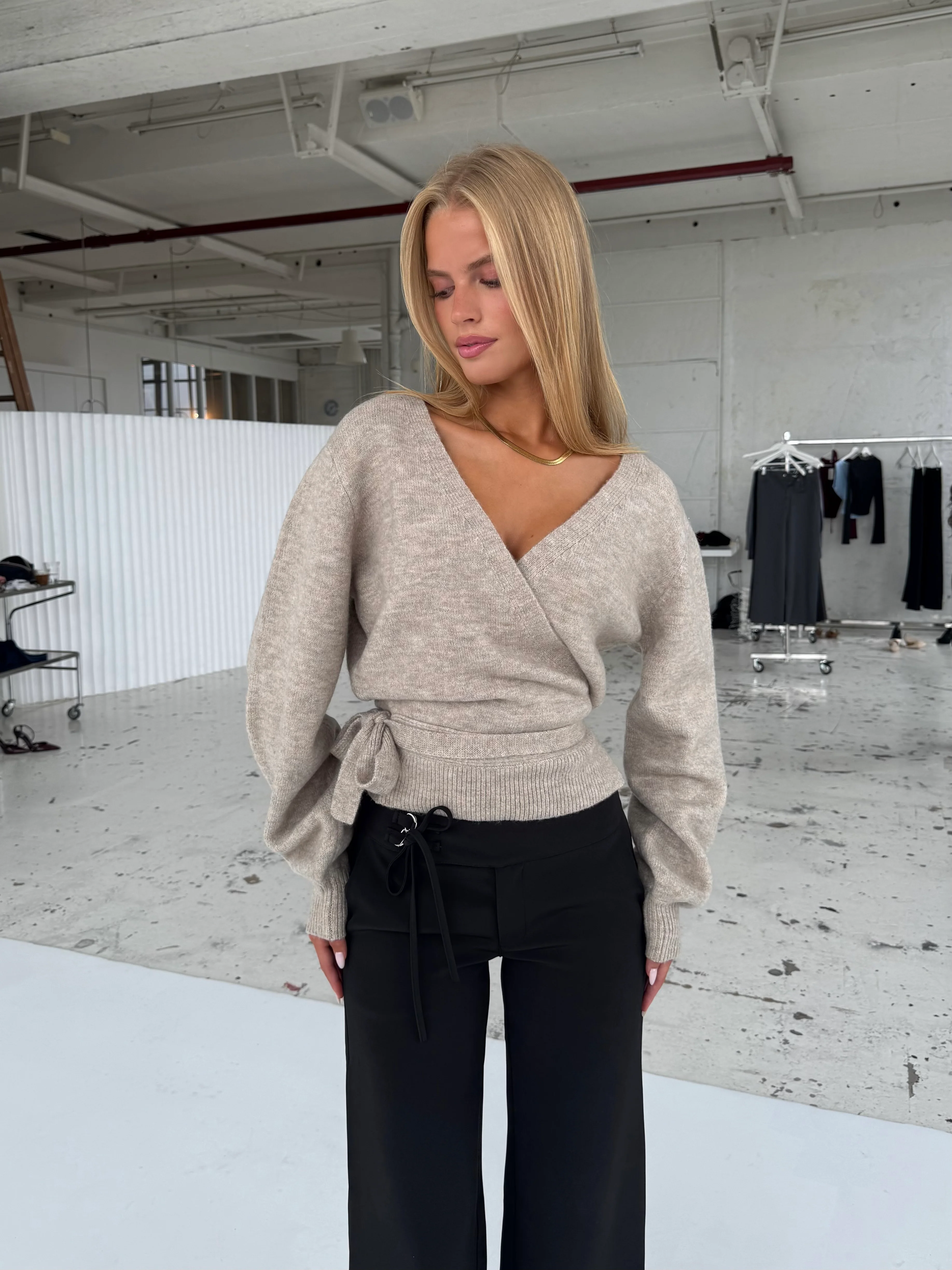 Wool blend wrap cardigan - beige - Image 3