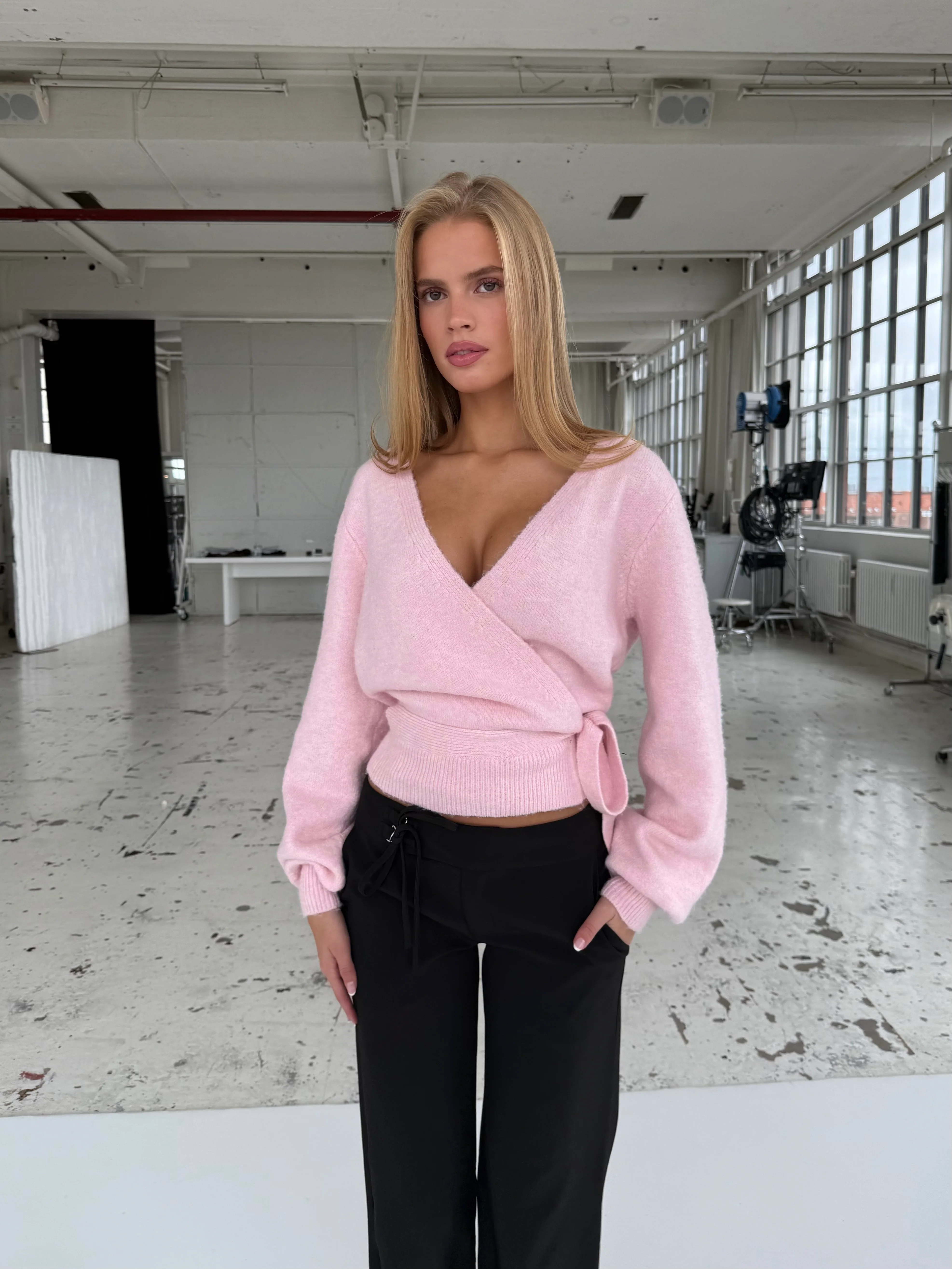 Wool blend wrap cardigan - Pink - Image 3