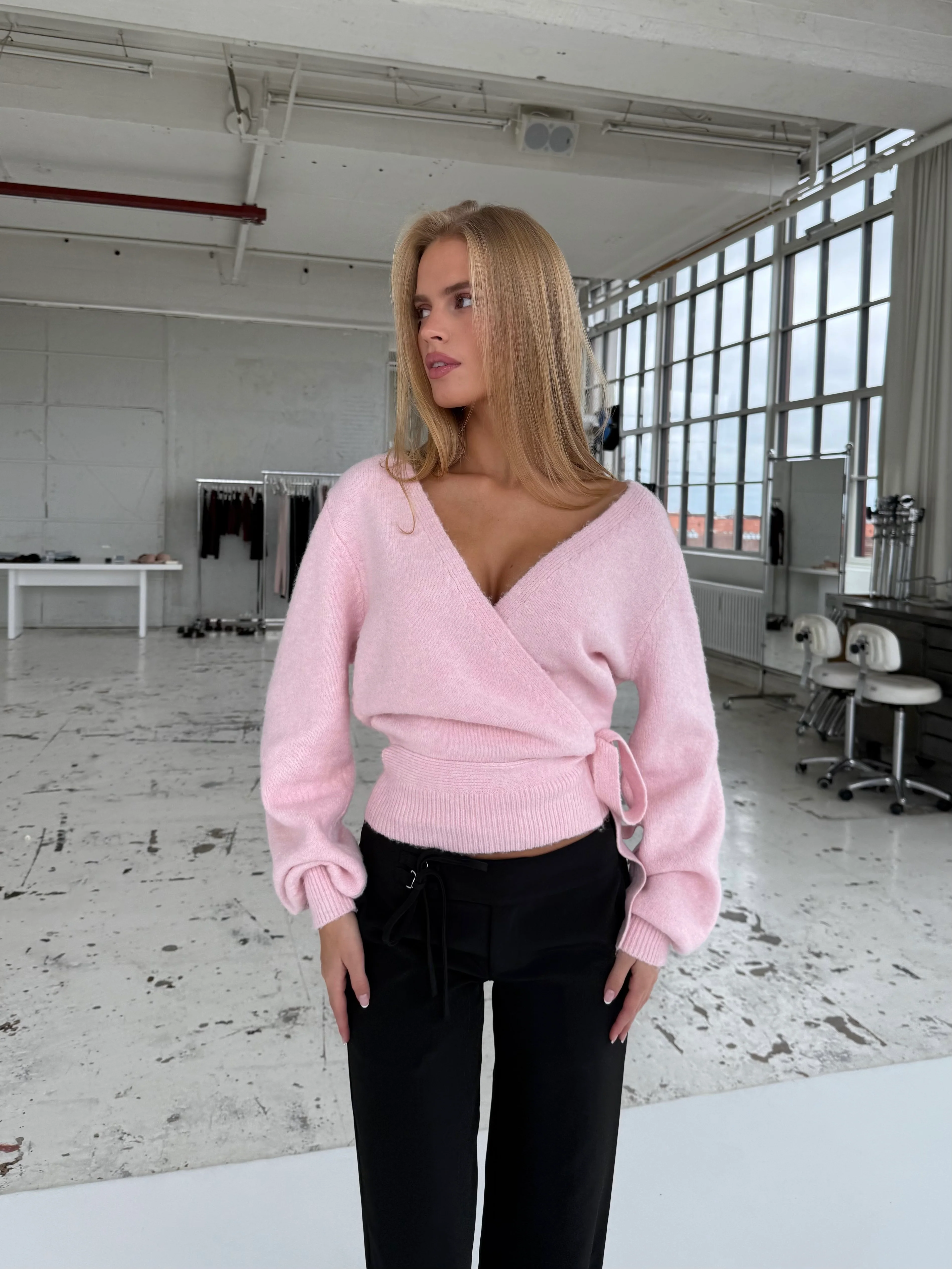 Wool blend wrap cardigan - Pink - Image 4