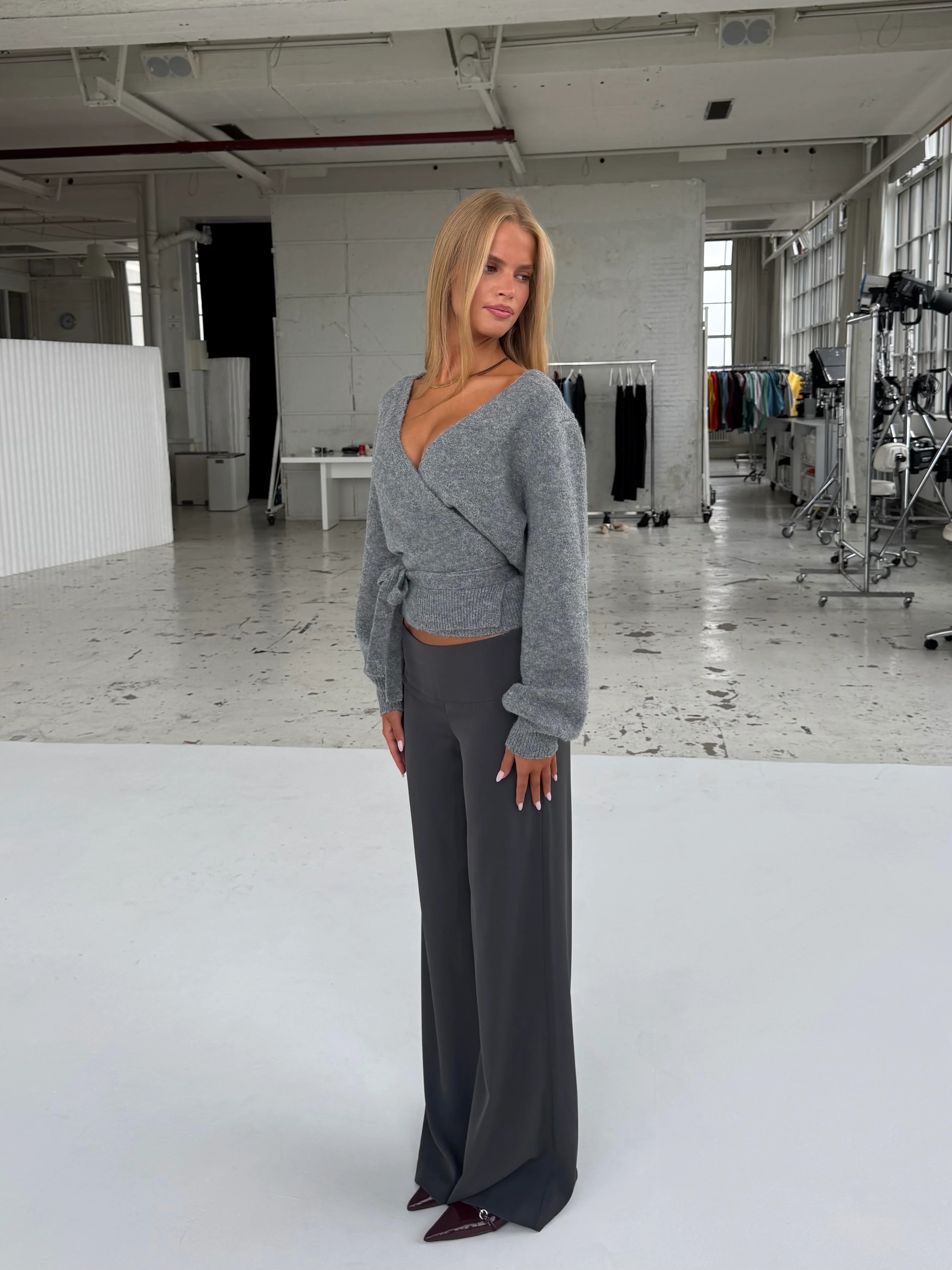 Wool blend wrap cardigan - Medium grey - Image 5