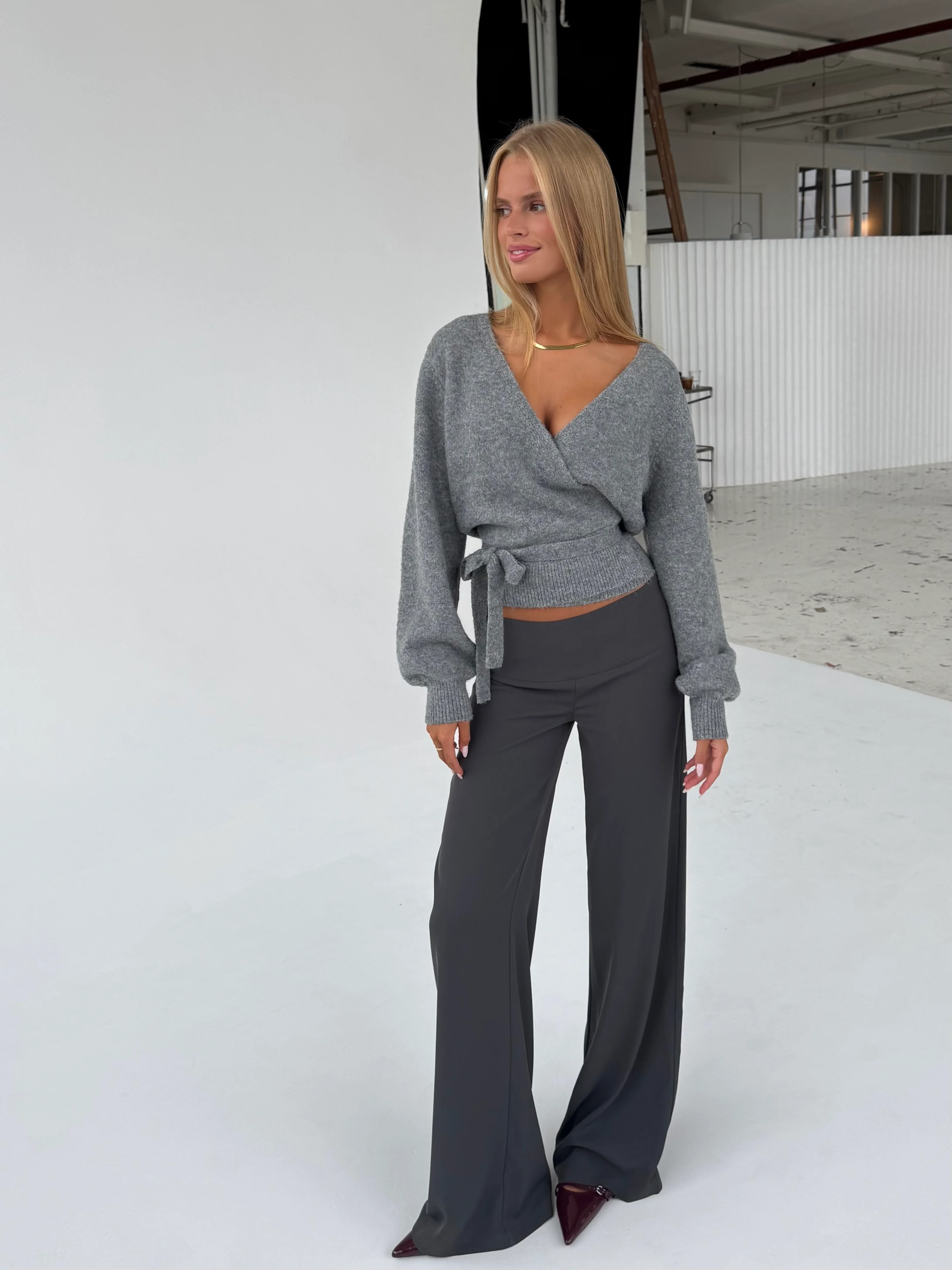 Wool blend wrap cardigan - Medium grey - Image 7
