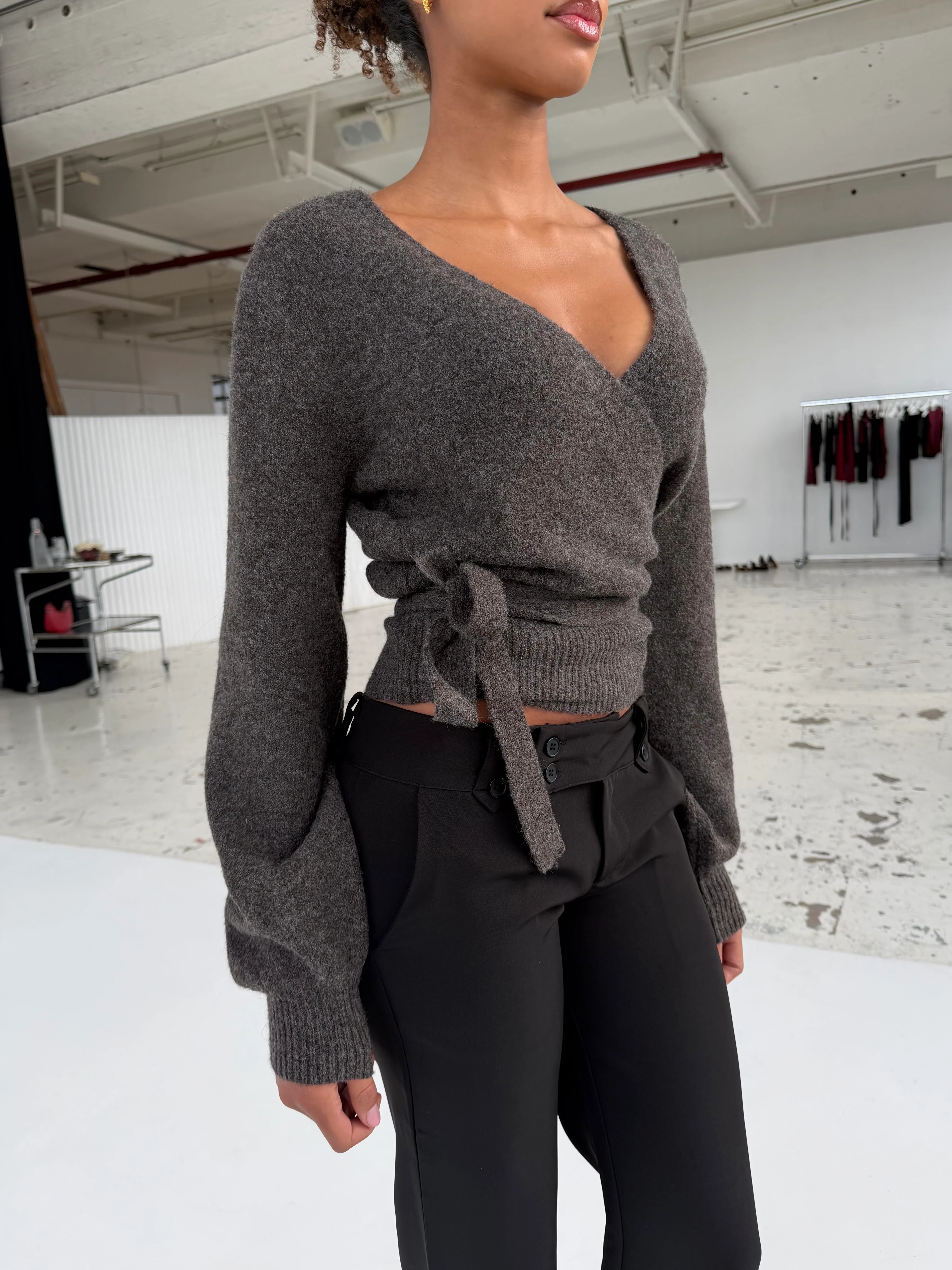 Wool blend wrap cardigan - Dark grey/brown - Image 2