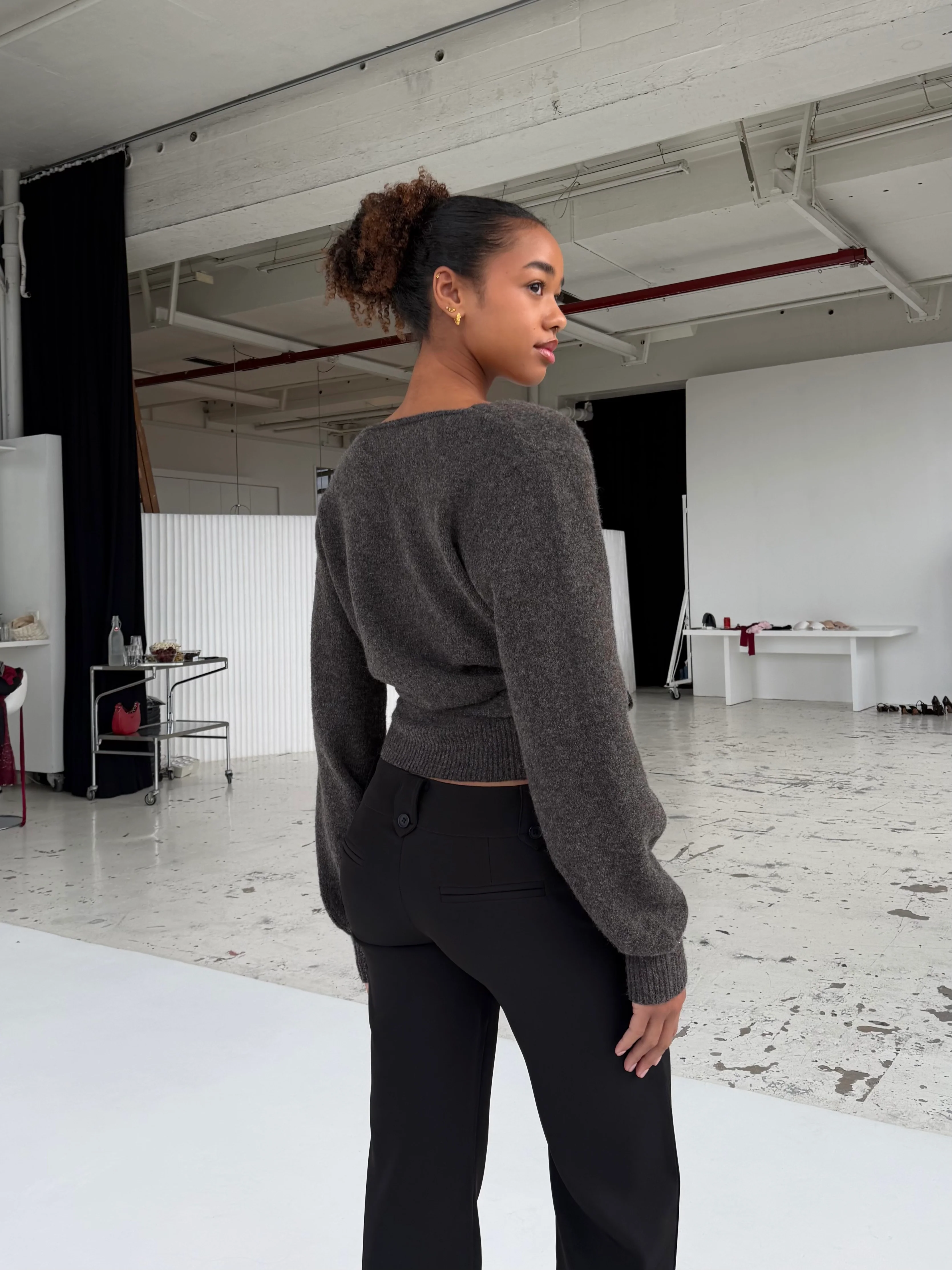 Wool blend wrap cardigan - Dark grey/brown - Image 4